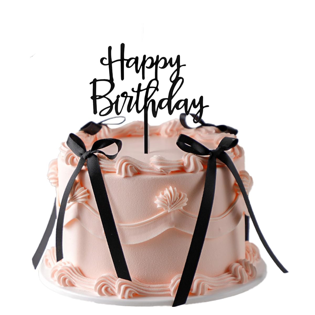 EIOAUY Black Bow Cake Toppers – 11 Pcs Coquette Ribbons with Happy Birthday Sign