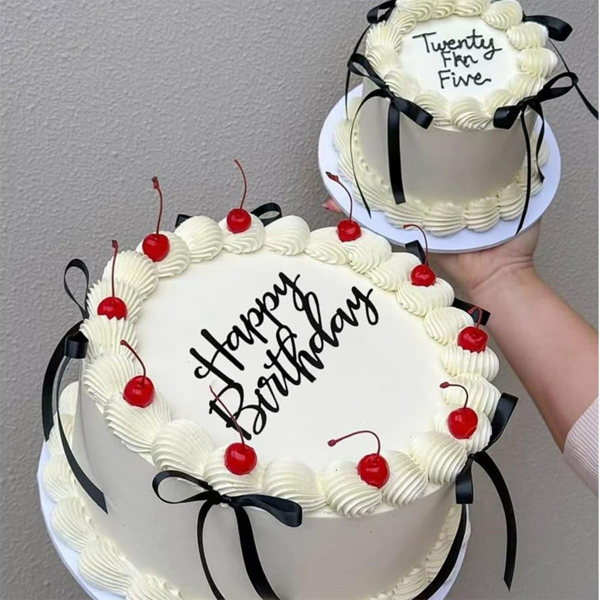 EIOAUY Black Bow Cake Toppers – 11 Pcs Coquette Ribbons with Happy Birthday Sign