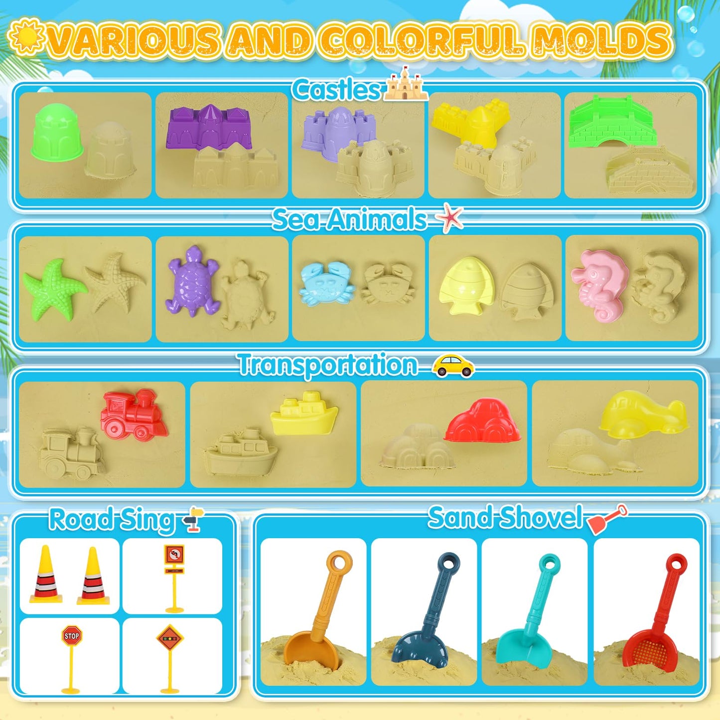 Eiranss Beach Sand Toys 31pcs Set – 3 Trucks, Buckets & Molds for Kids Aged 3-10