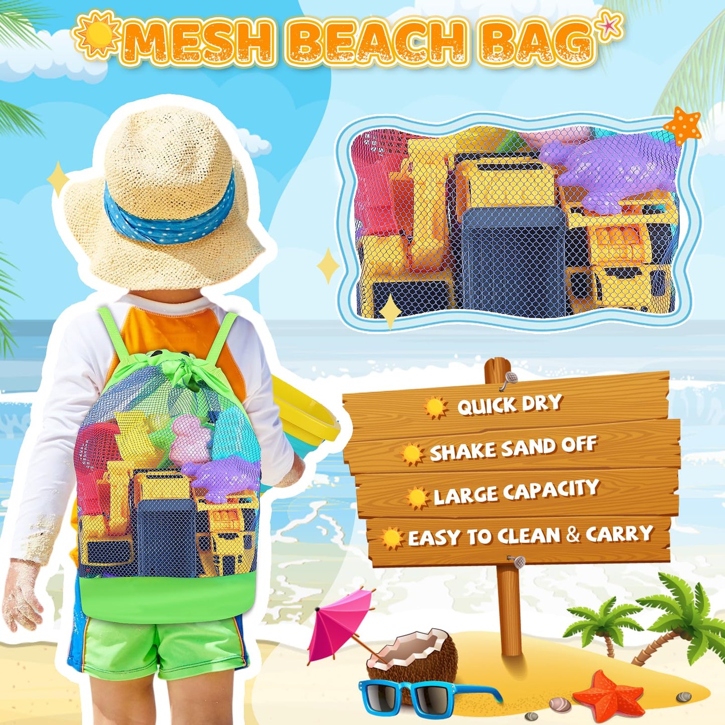 Eiranss Beach Sand Toys 31pcs Set – 3 Trucks, Buckets & Molds for Kids Aged 3-10