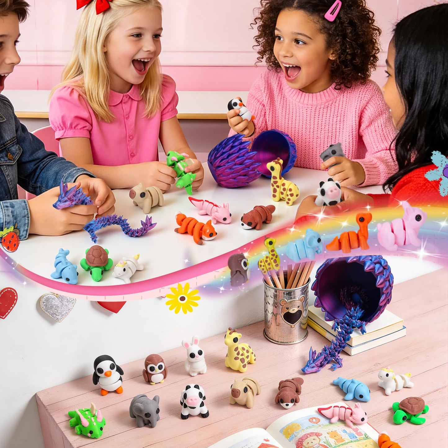Eisfiel 16Pcs Dragon Egg Set – 3D Printed Mini Animals & Articulated Fidget Toys for Kids