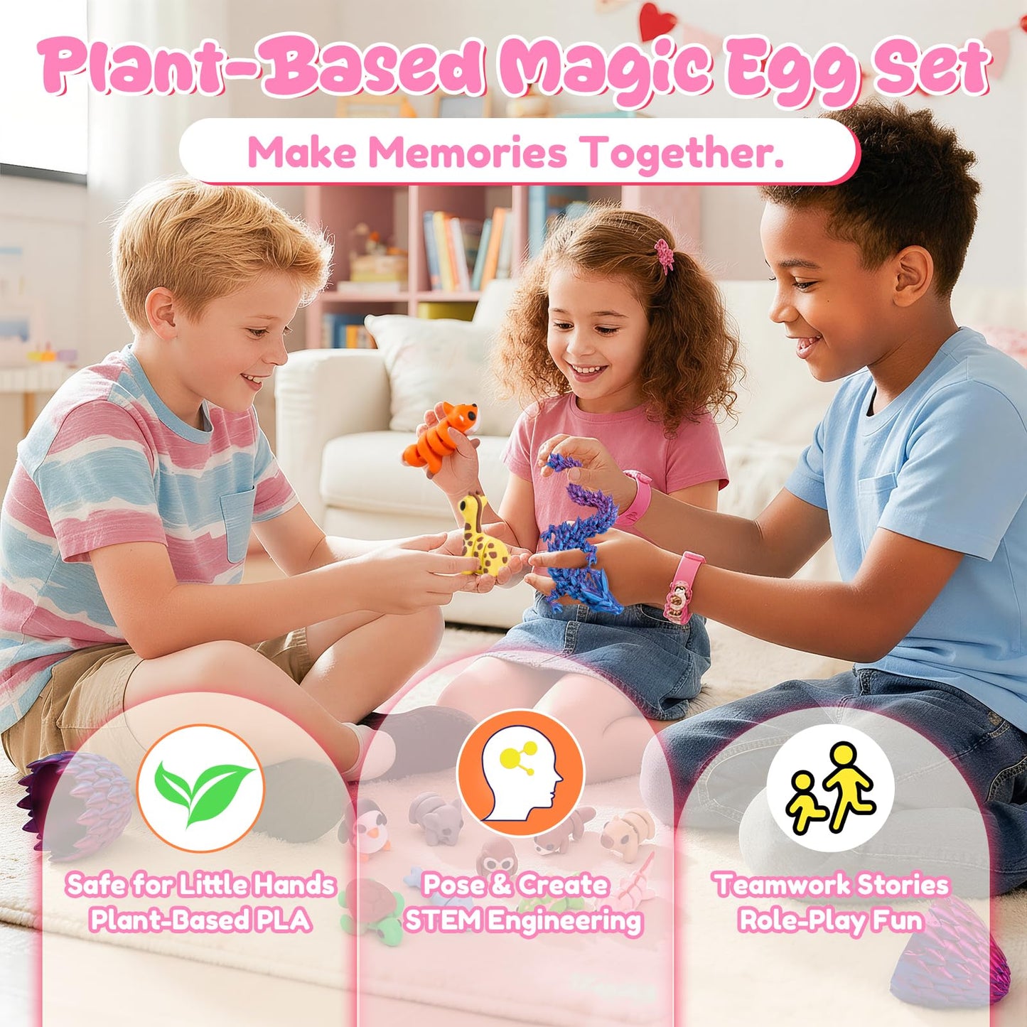 Eisfiel 16Pcs Dragon Egg Set – 3D Printed Mini Animals & Articulated Fidget Toys for Kids