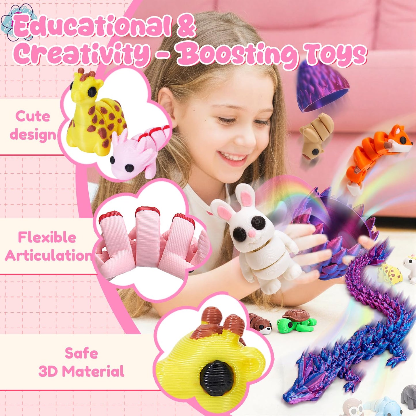 Eisfiel 16Pcs Dragon Egg Set – 3D Printed Mini Animals & Articulated Fidget Toys for Kids