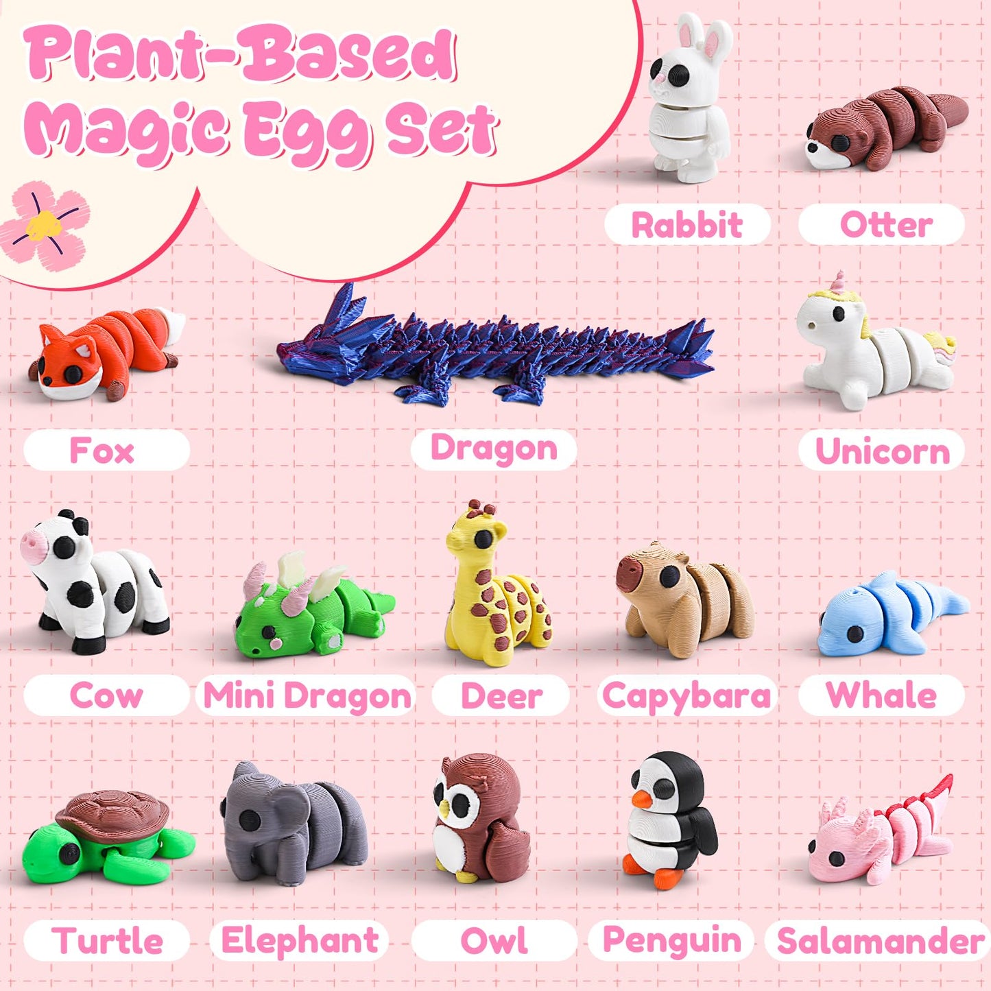 Eisfiel 16Pcs Dragon Egg Set – 3D Printed Mini Animals & Articulated Fidget Toys for Kids