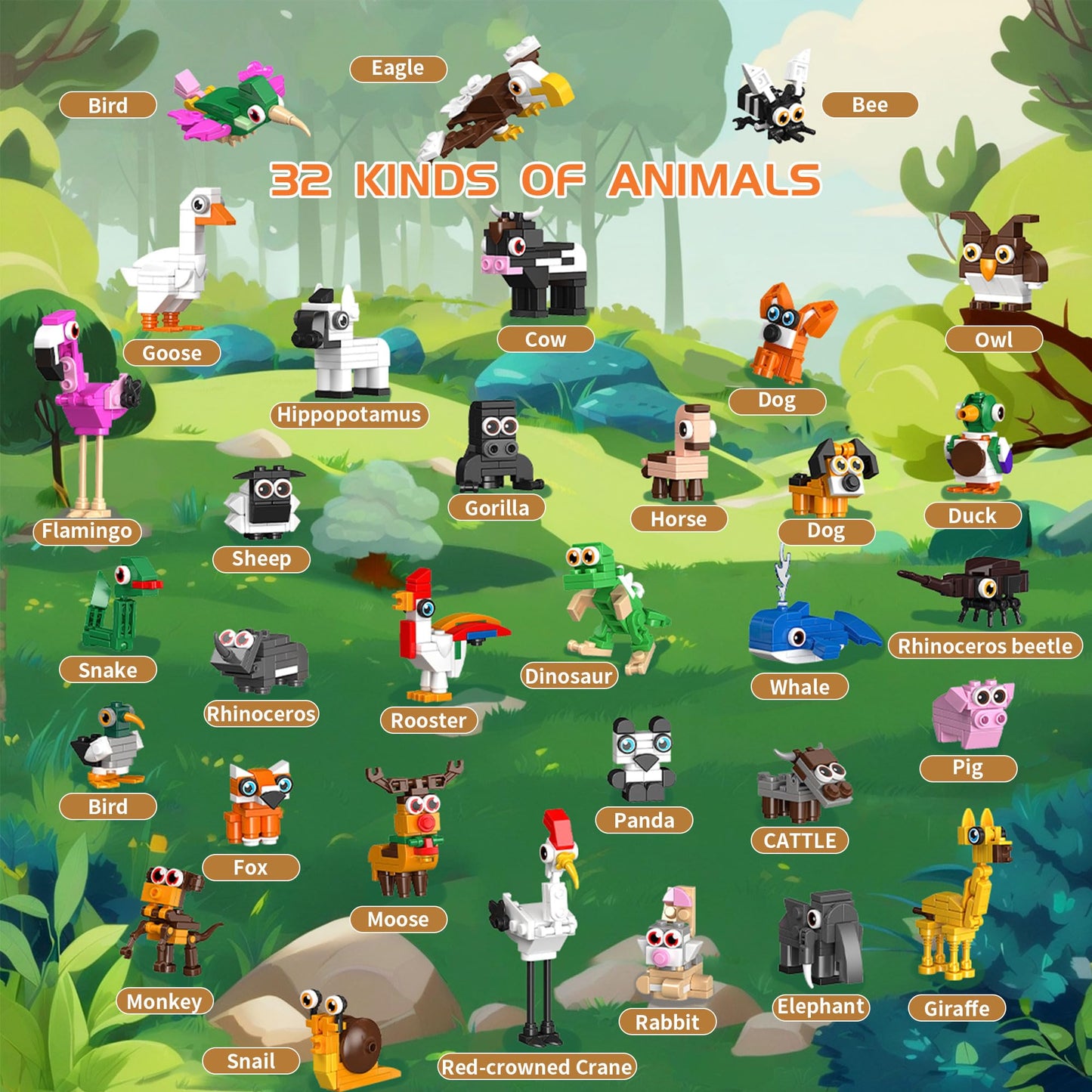 EITOLNR 32-Pack Animal Building Toys – Party Favors, Classroom Prizes & Gift Ideas
