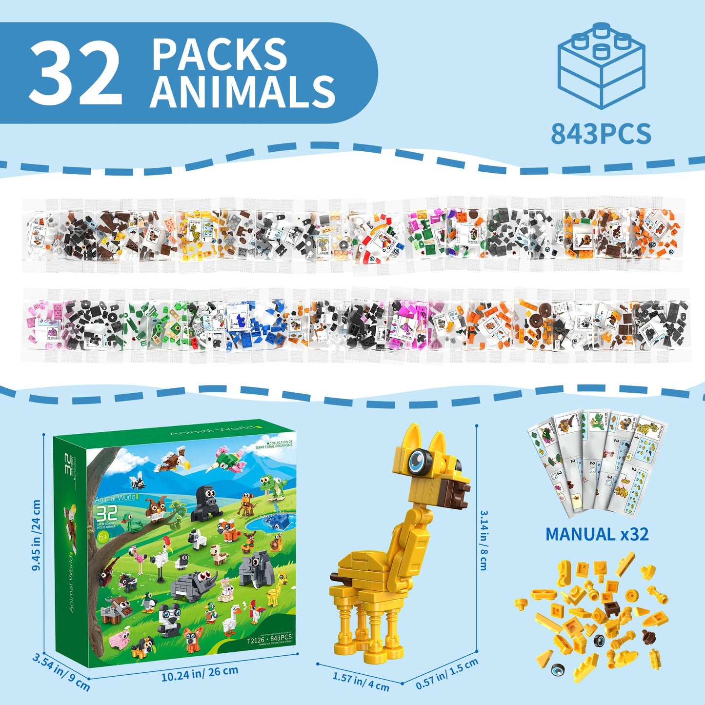 EITOLNR 32-Pack Animal Building Toys – Party Favors, Classroom Prizes & Gift Ideas