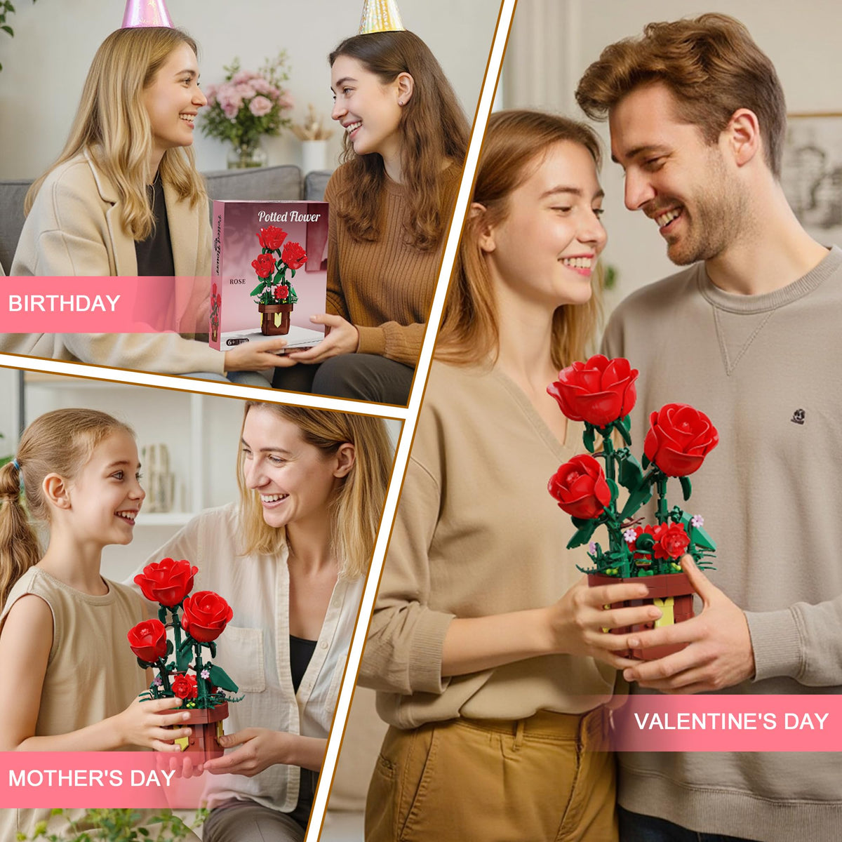EITOLNR Roses Flowers Botanical Building Set – 307-Piece Rose Bonsai Kit for Indoor Decor