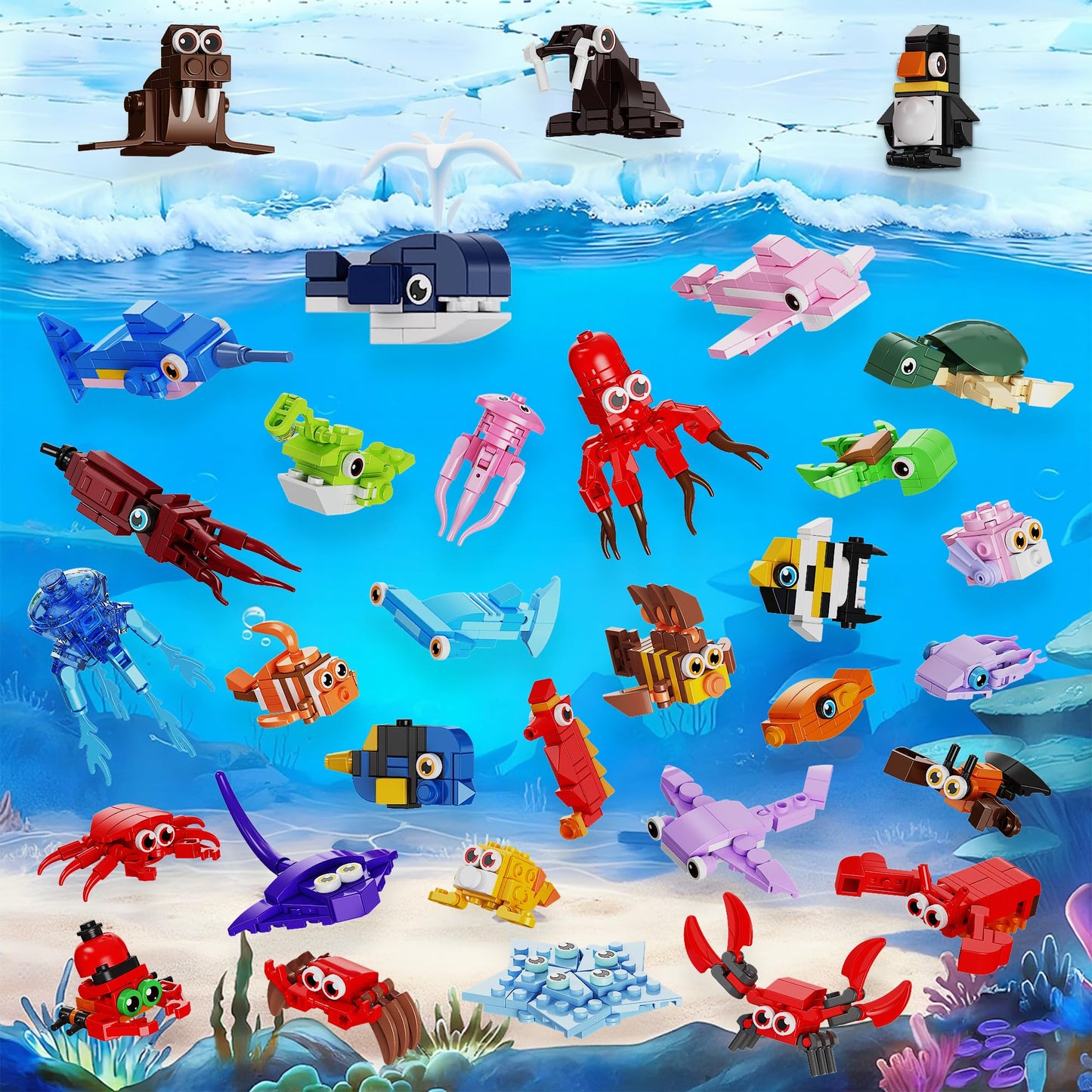 EITOLNR 32 Pack Marine Animals Building Blocks - 846 PCS Educational Toy for Kids 6-12