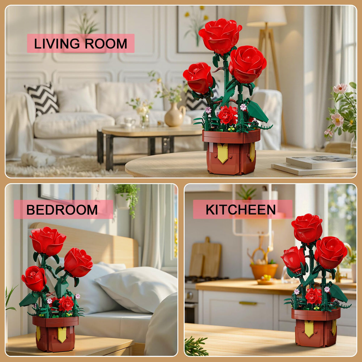 EITOLNR Roses Flowers Botanical Building Set – 307-Piece Rose Bonsai Kit for Indoor Decor