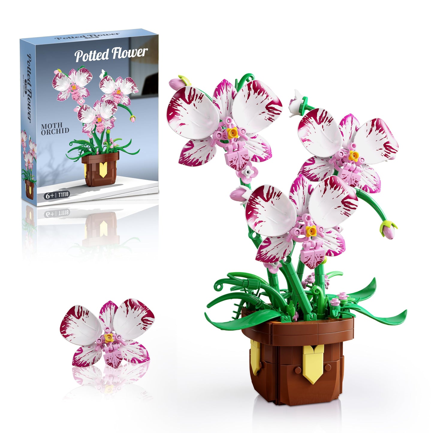 EITOLNR Flowers Botanicals Orchid Building Set – 323-Piece Artificial Orchid Bonsai Blocks