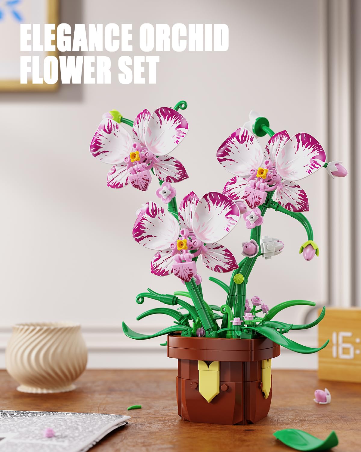 EITOLNR Flowers Botanicals Orchid Building Set – 323-Piece Artificial Orchid Bonsai Blocks