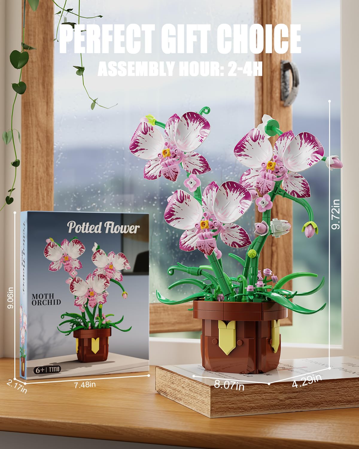 EITOLNR Flowers Botanicals Orchid Building Set – 323-Piece Artificial Orchid Bonsai Blocks