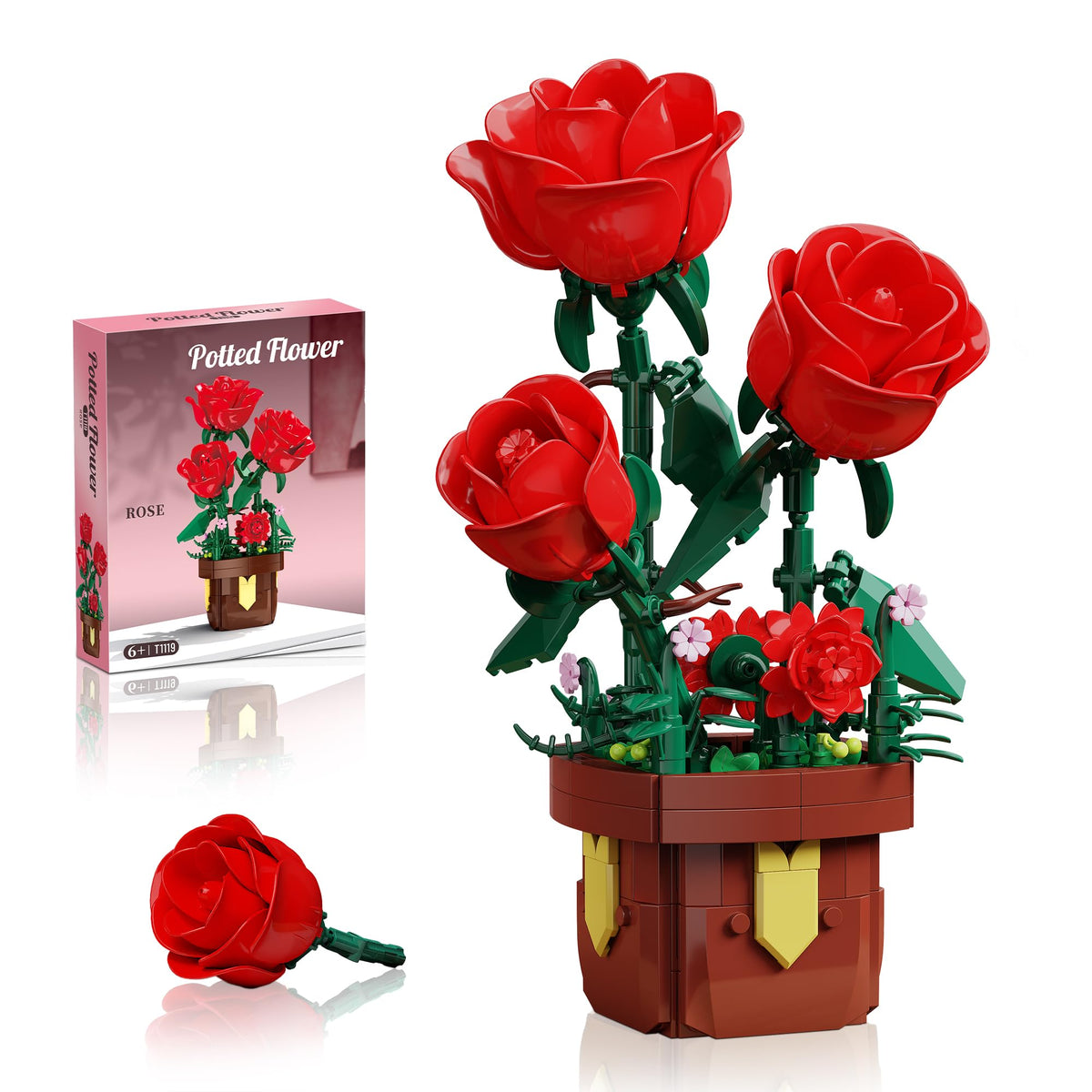 EITOLNR Roses Flowers Botanical Building Set – 307-Piece Rose Bonsai Kit for Indoor Decor