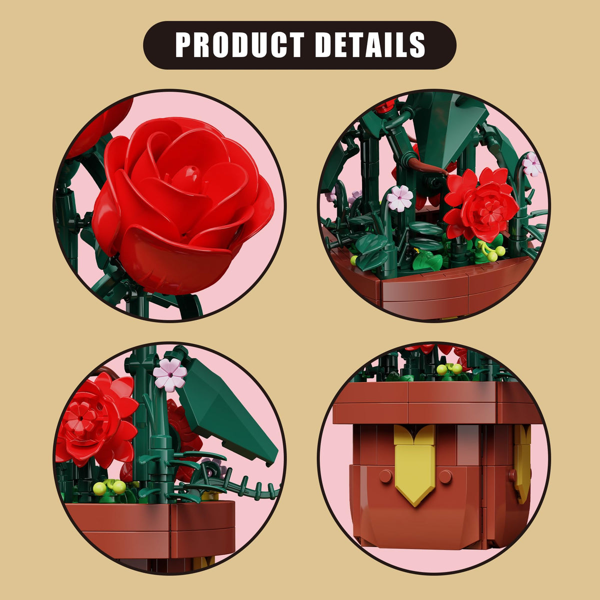 EITOLNR Roses Flowers Botanical Building Set – 307-Piece Rose Bonsai Kit for Indoor Decor