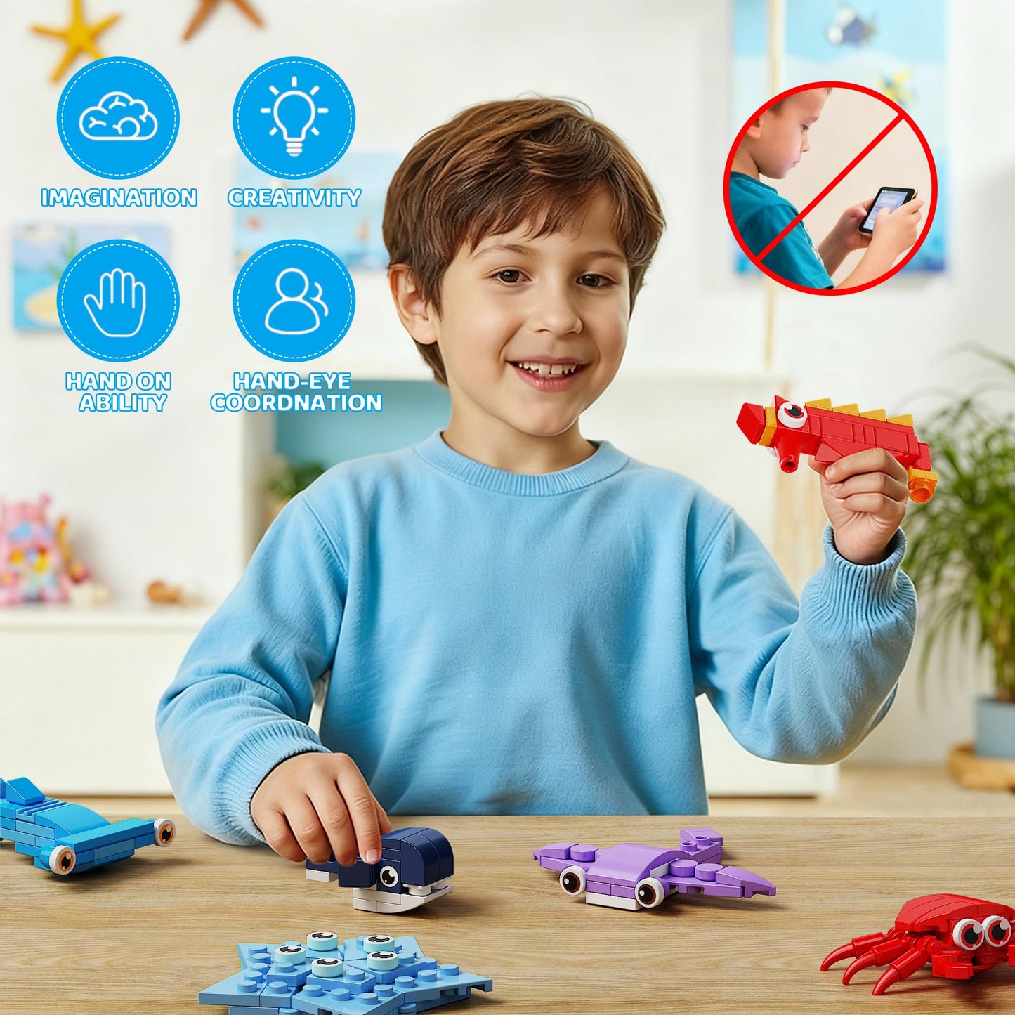 EITOLNR 32 Pack Marine Animals Building Blocks - 846 PCS Educational Toy for Kids 6-12