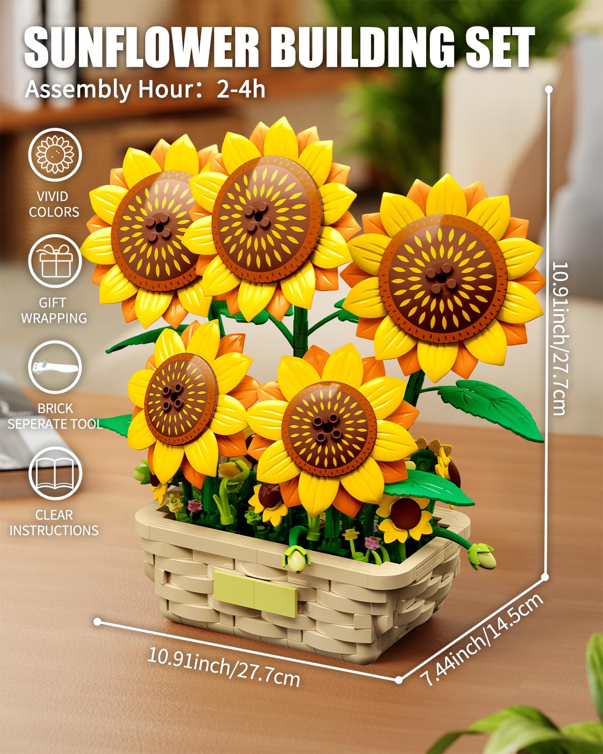 EITOLNR Sunflower Building Set with Vase Flowers – 861-Piece Botanical Collection for Home Decor & Gift (Ages 8+)