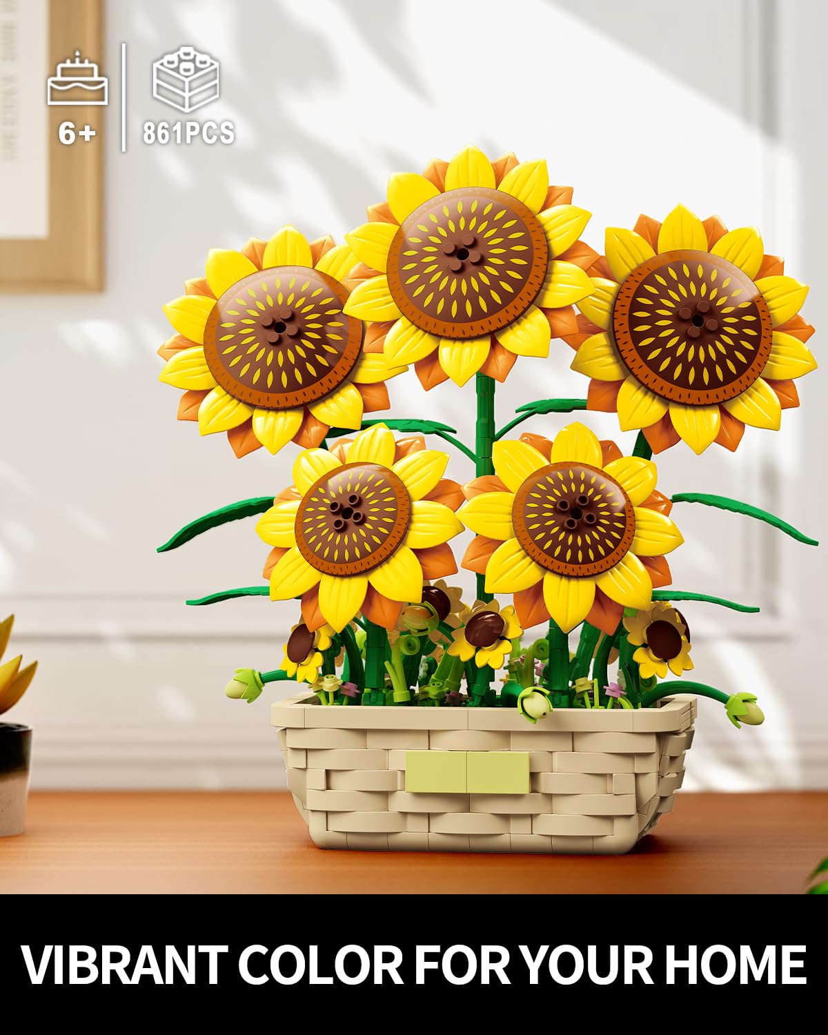 EITOLNR Sunflower Building Set with Vase Flowers – 861-Piece Botanical Collection for Home Decor & Gift (Ages 8+)