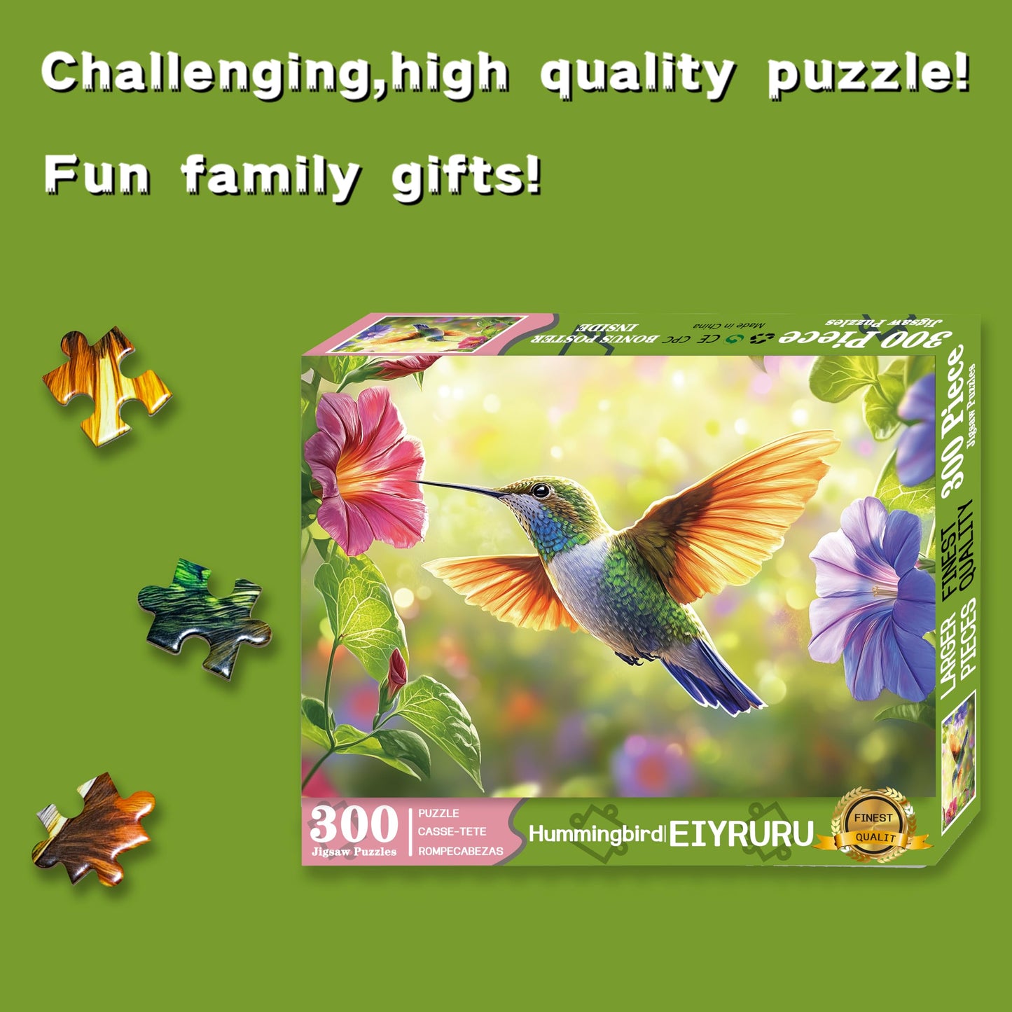 EIYRURU 300-Piece Hummingbird Flowers Puzzle | Large Pieces for Adults & Kids