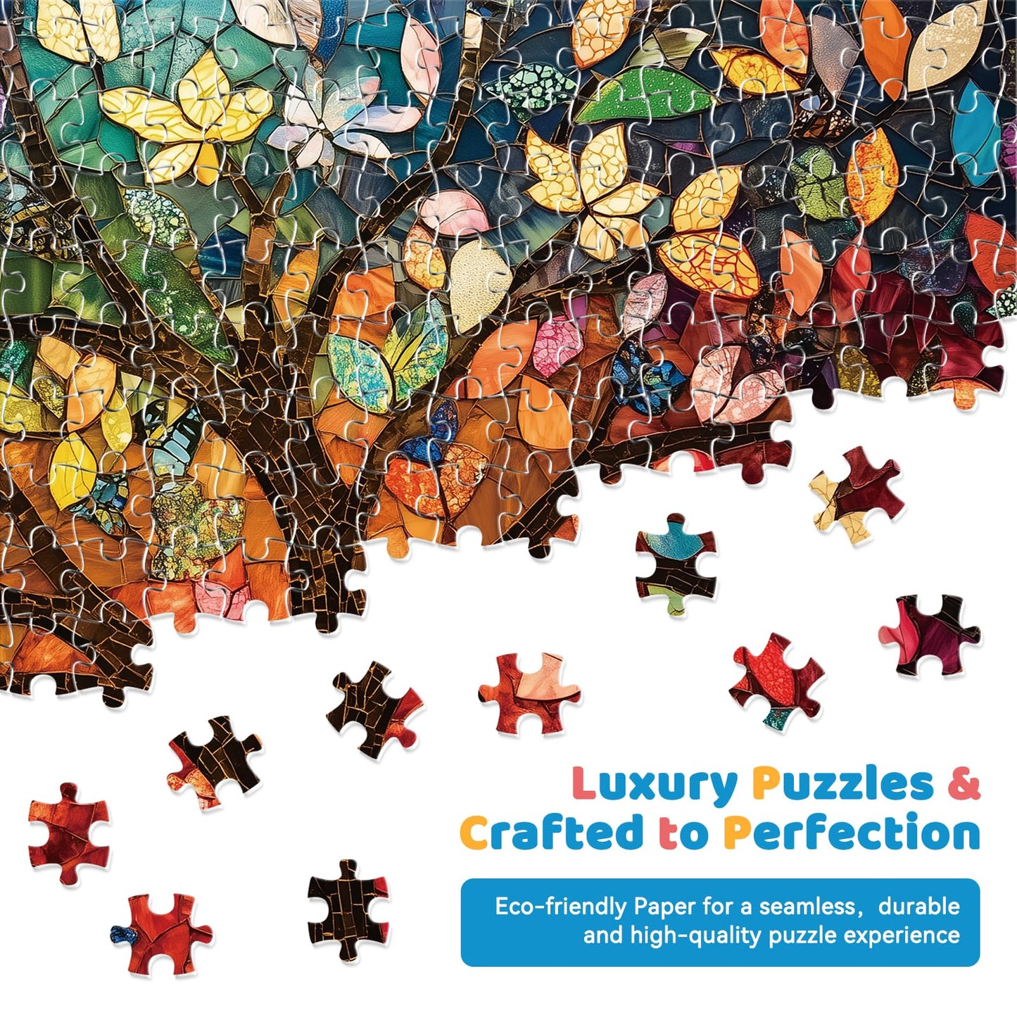 EIYRURU 300-Piece Stained Glass Puzzle – Tree of Life, Large Pieces for Adults & Seniors (20.5 x 15 in)