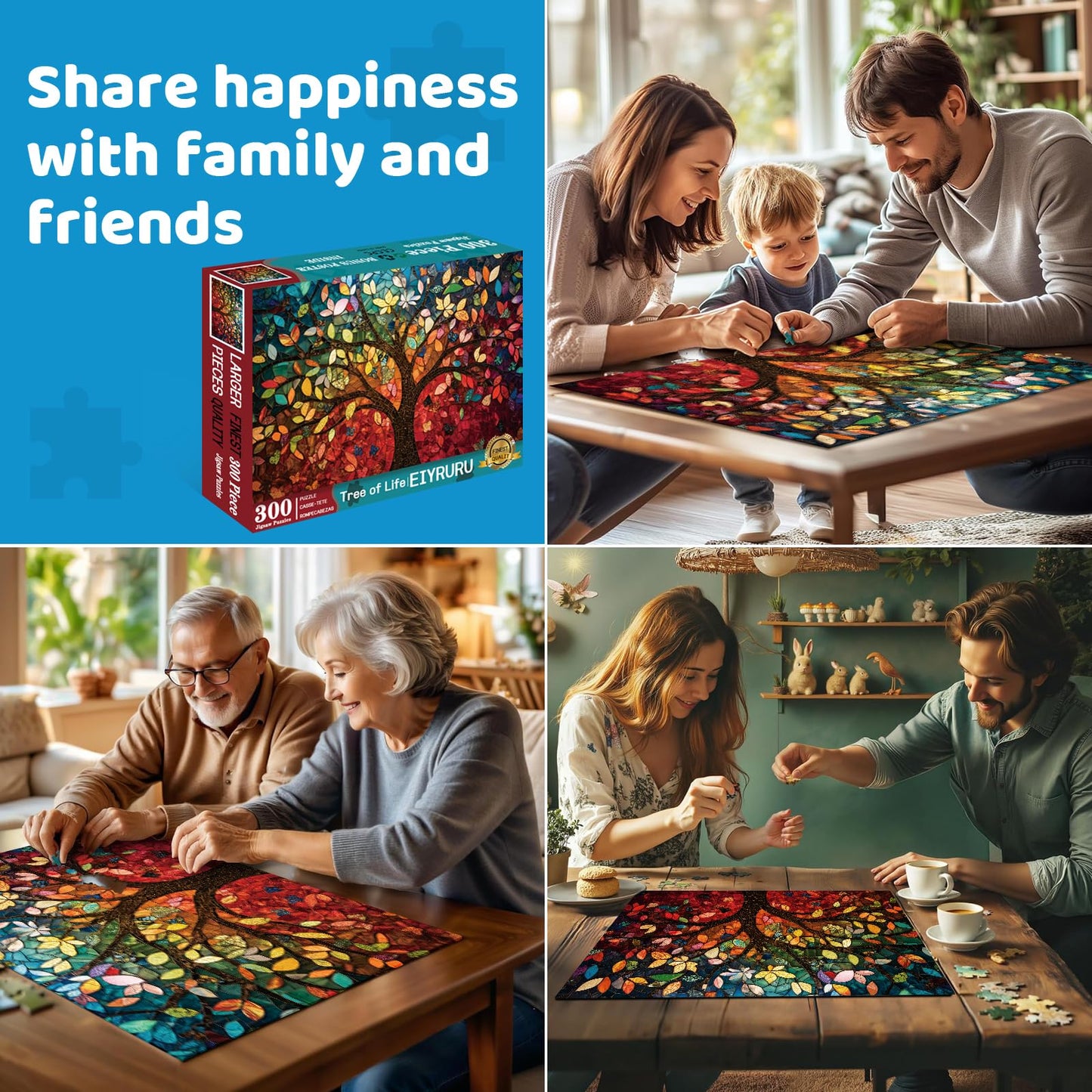 EIYRURU 300-Piece Stained Glass Puzzle – Tree of Life, Large Pieces for Adults & Seniors (20.5 x 15 in)