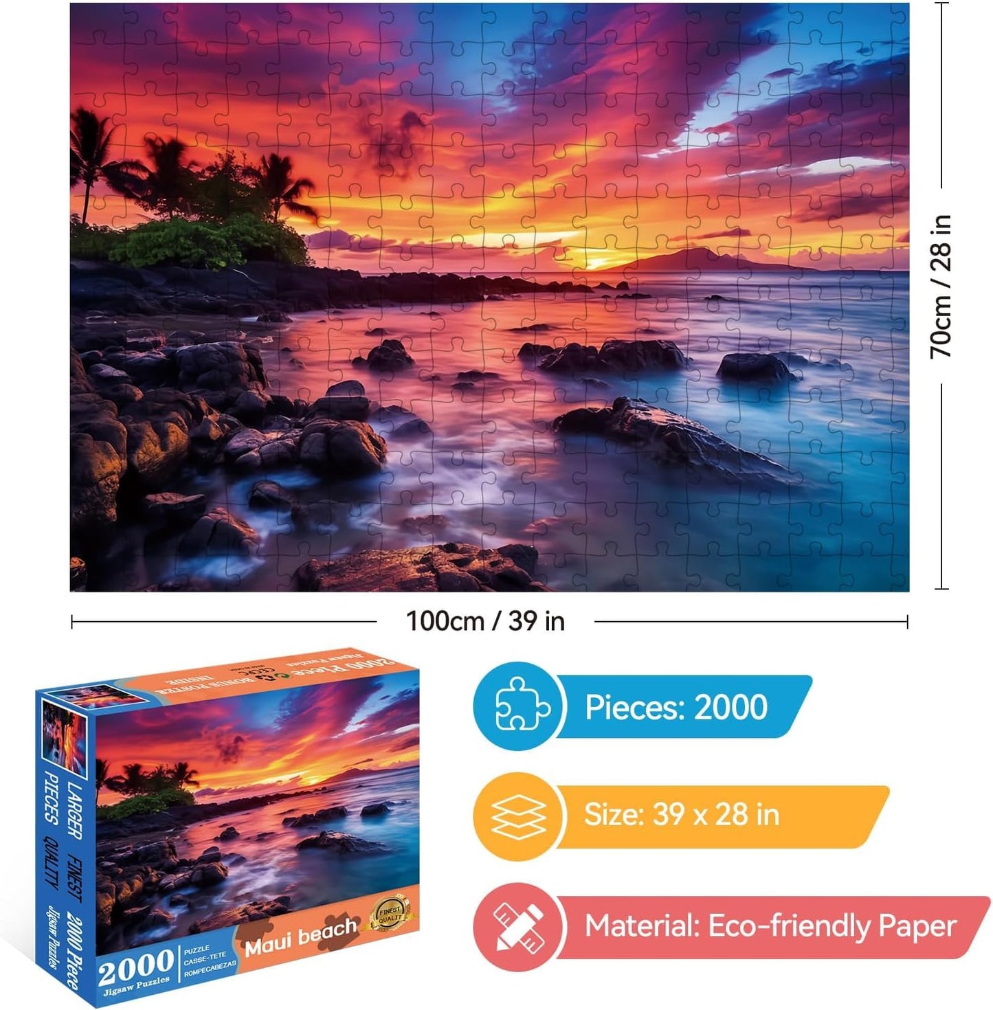 EIYRURU 2000-Piece Maui Sunset Jigsaw Puzzle – Mindful, Eco-Friendly Gift (39 x 28 in)