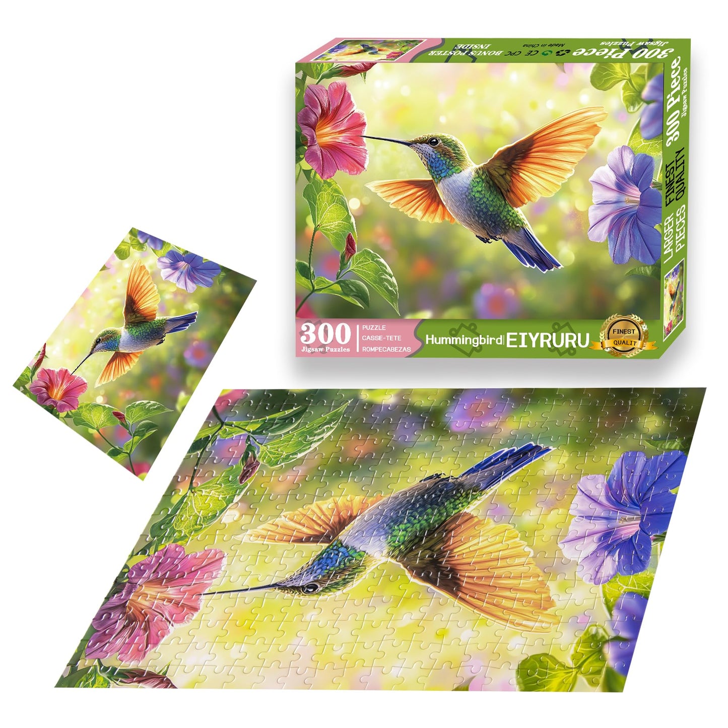EIYRURU 300-Piece Hummingbird Flowers Puzzle | Large Pieces for Adults & Kids