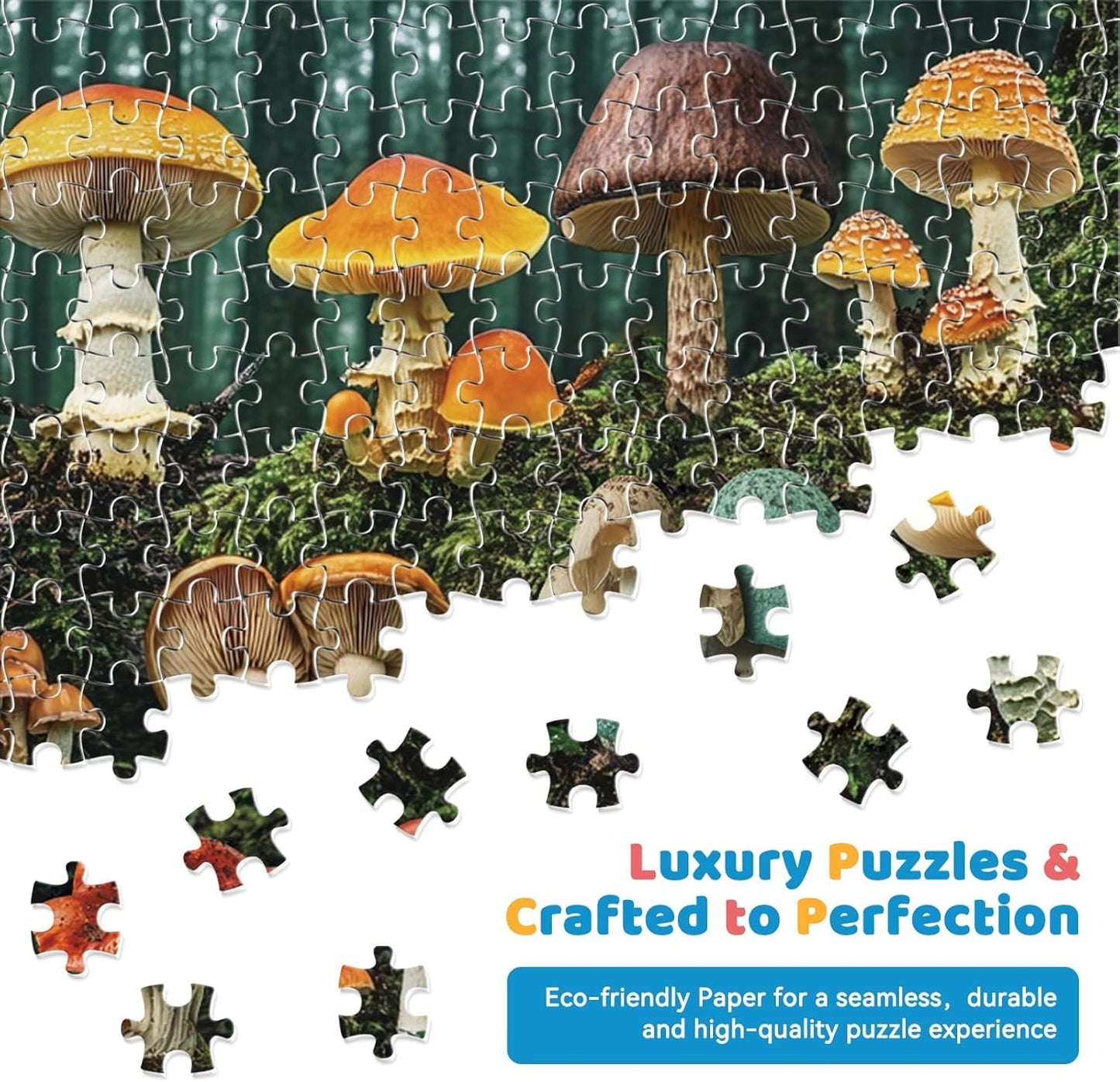 EIYRURU 300-Piece Mushroom Forest Puzzle – Large Pieces, Colorful Botanical Scene, Recycled Cardboard