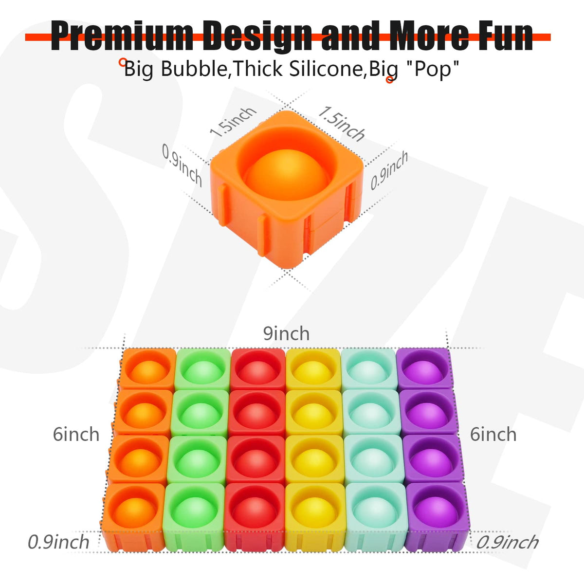 Ejanmilar Pop Blocks Fidget Toys – Rainbow Silicone Popper Blocks for DIY Building, CVC Words & Phonics, Color Recognition