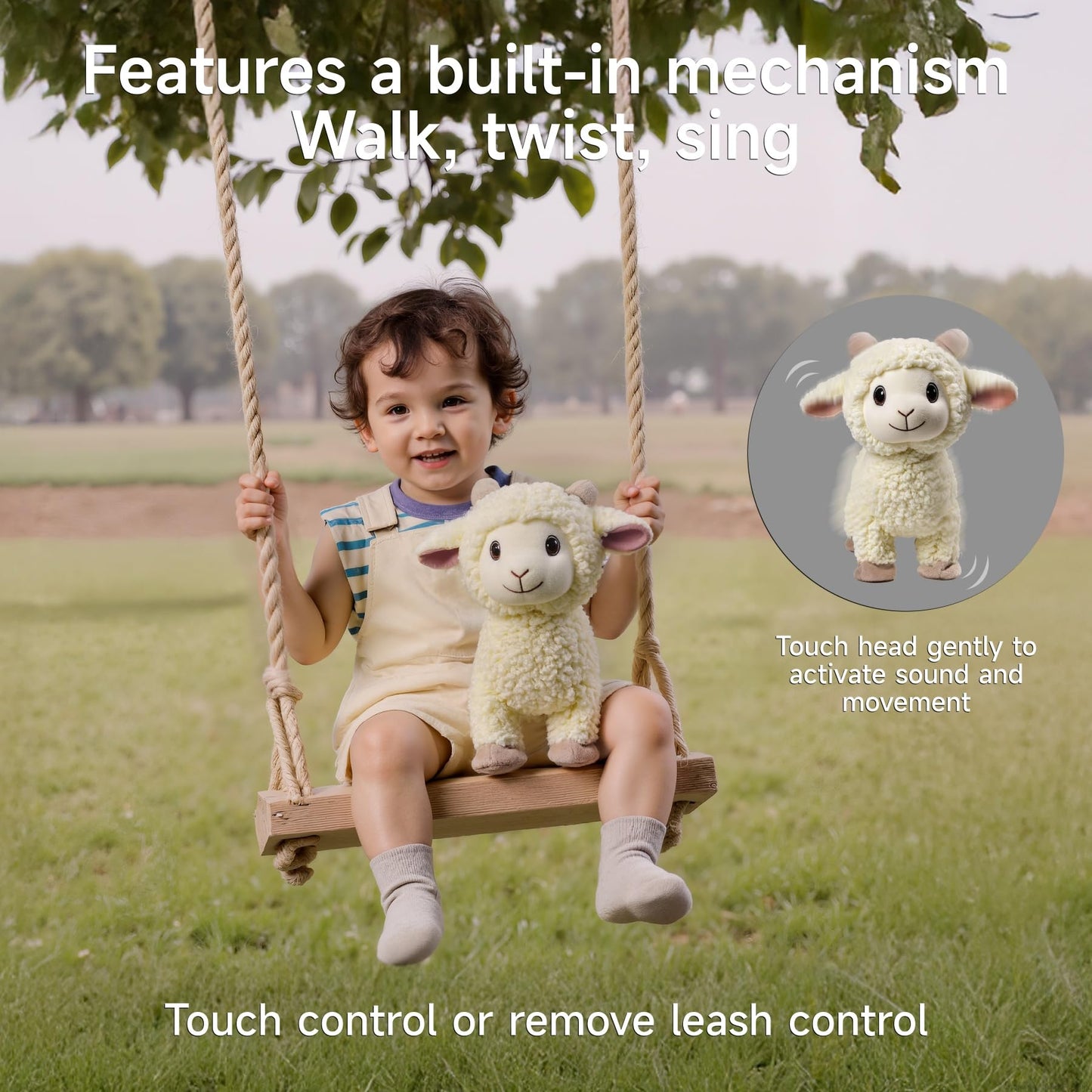 eJog Pup: Interactive Singing Walking Lamb Plush Toy with Leash