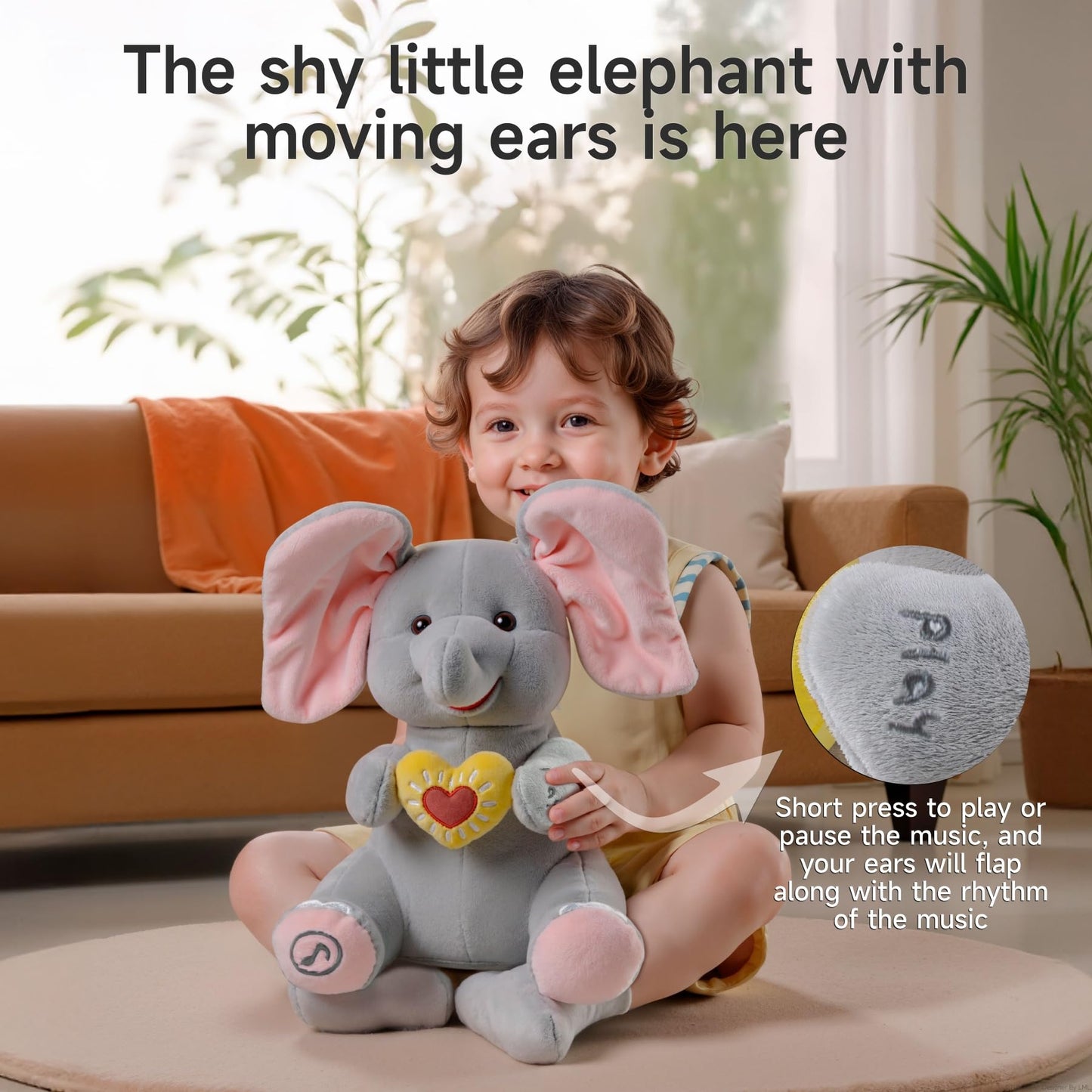 eJog Pup Peek-a-Boo Elephant Toy – Interactive Singing Plush for Babies & Toddlers