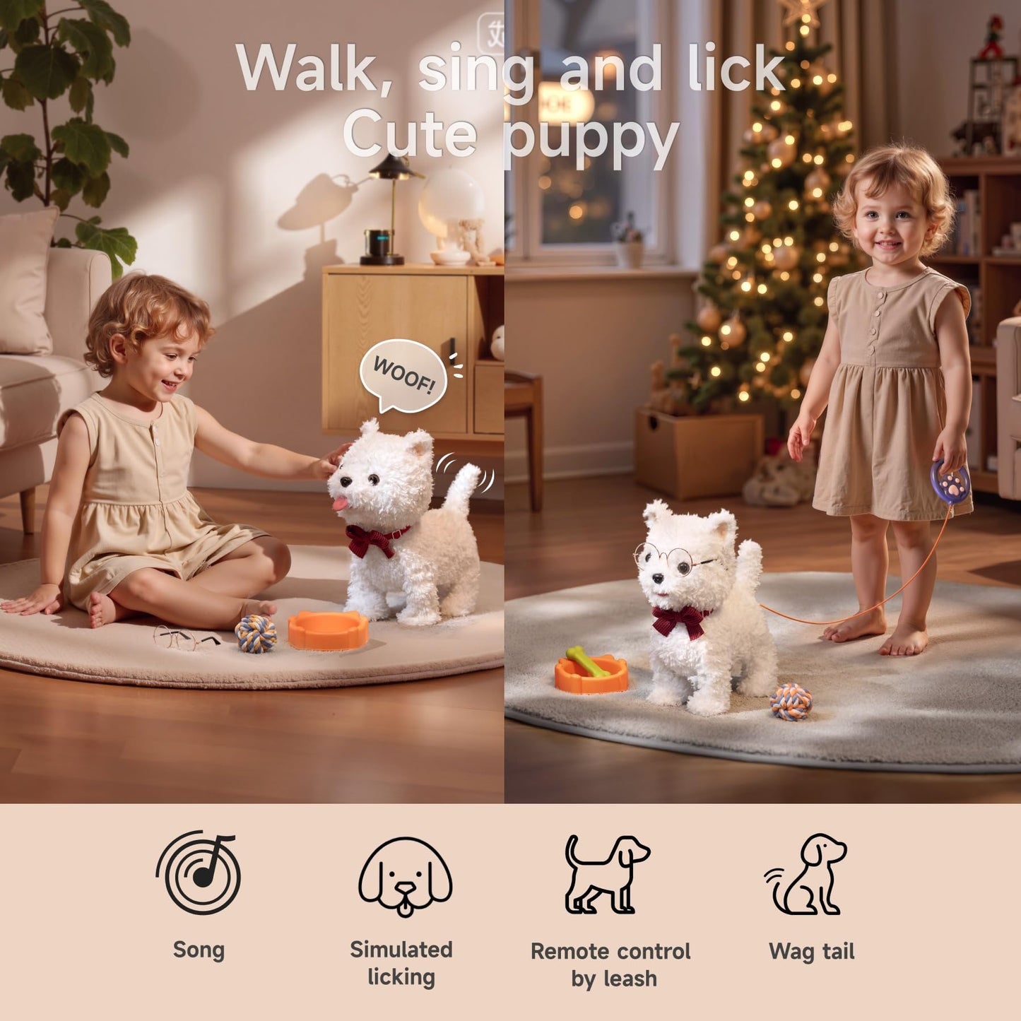 eJog Pup Walking Dog Toy with Leash • Remote Control Interactive Plush Puppy for Kids 3+