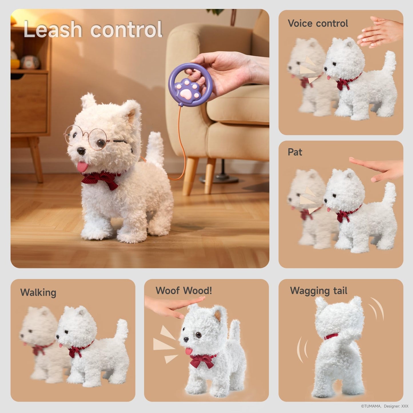 eJog Pup Walking Dog Toy with Leash • Remote Control Interactive Plush Puppy for Kids 3+
