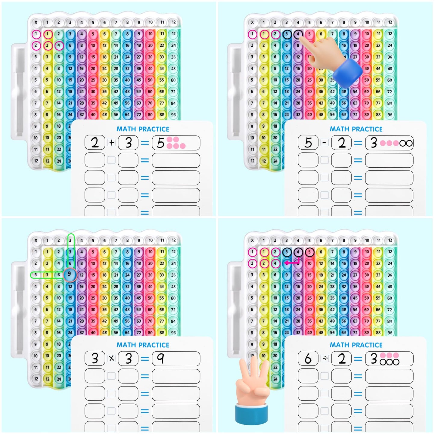 EK-Memory-fish e4 Pop Multiplication Table Game | Rainbow 12x12 Learning Toy