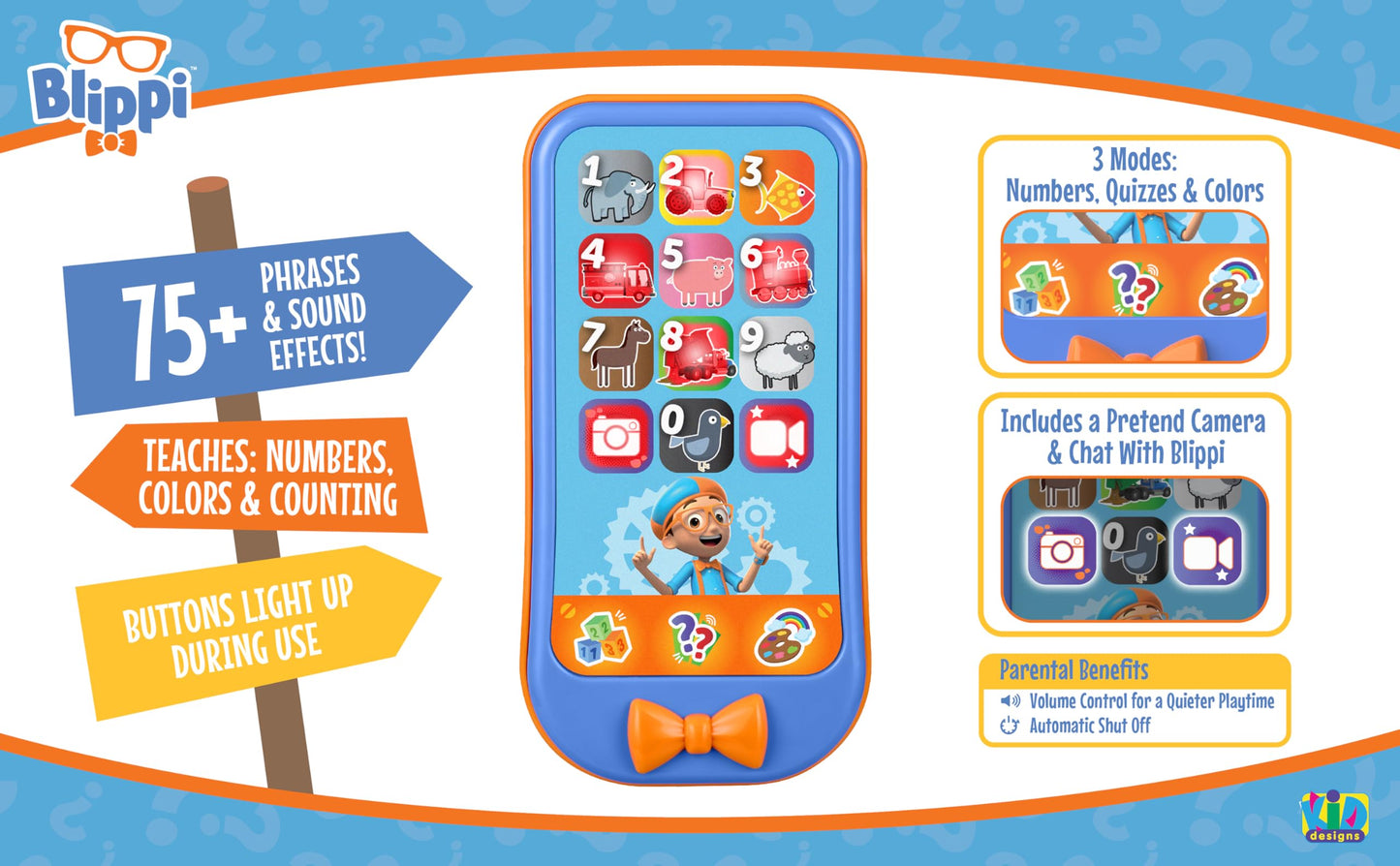 eKids Blippi Toy Phone for Toddlers | Built-in Educational Games & Preschool Learning