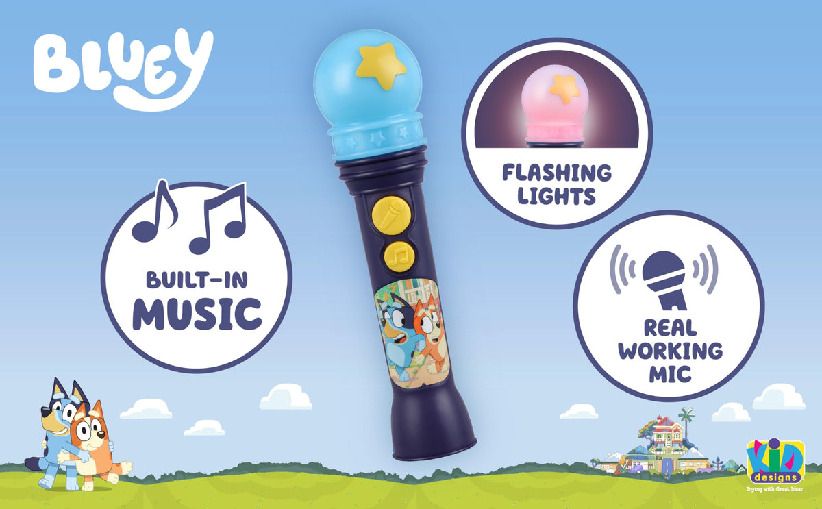 eKids Bluey Microphone Toy for Toddlers – Built-in Music & Lights