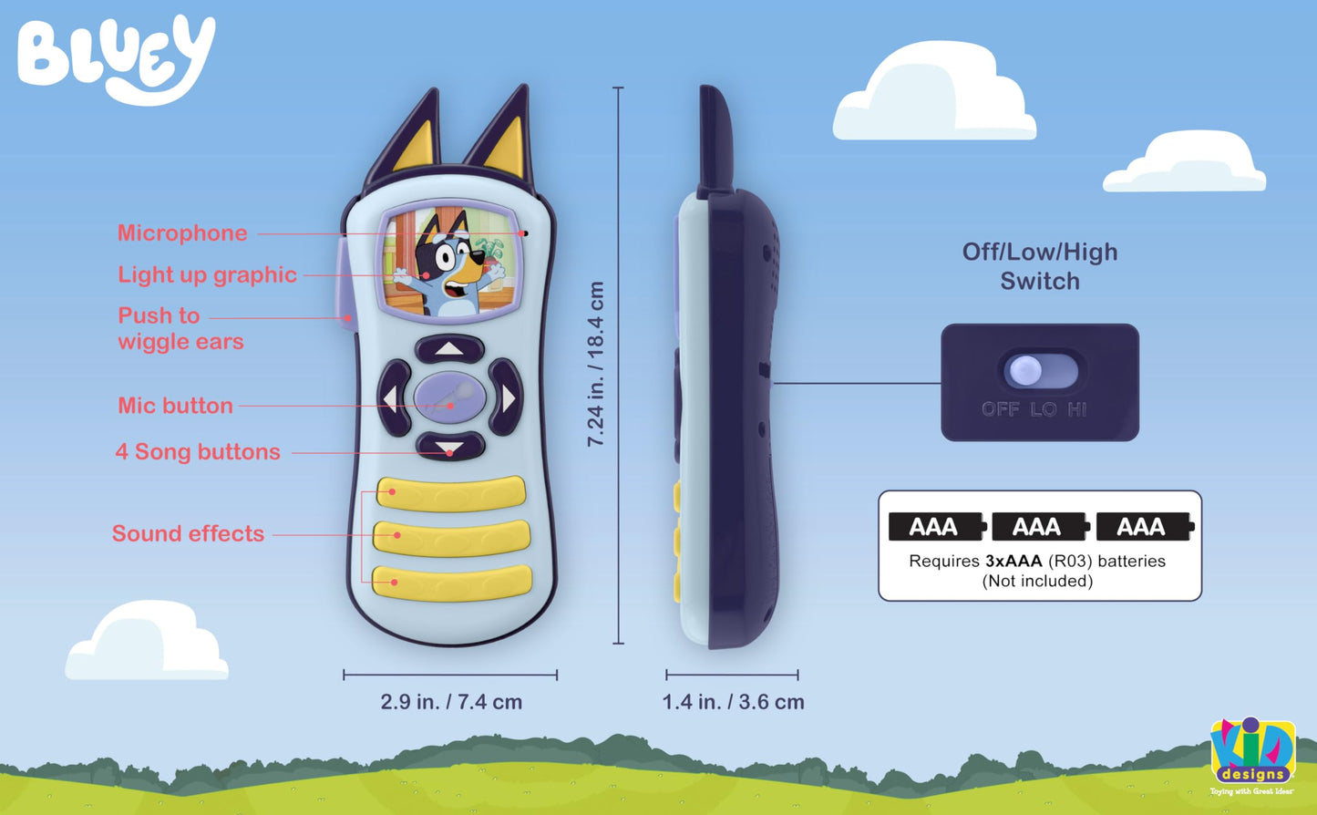 eKids Bluey Remote Control Toy for Toddlers with Music & Sound Effects