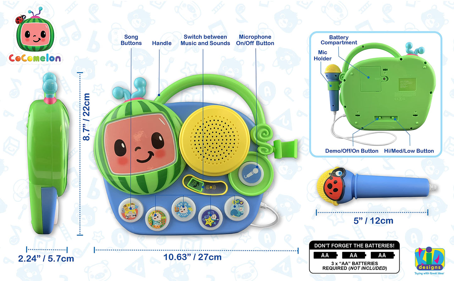 eKids Cocomelon Singalong Boombox with Microphone & Built-in Music
