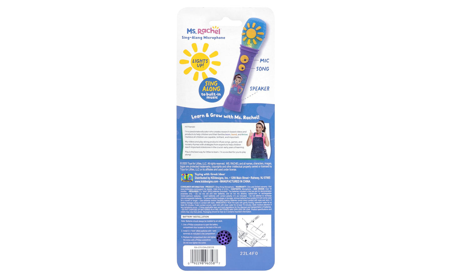 eKids Ms Rachel Toy Microphone for Kids – Built-in Music & Lights (Purple)