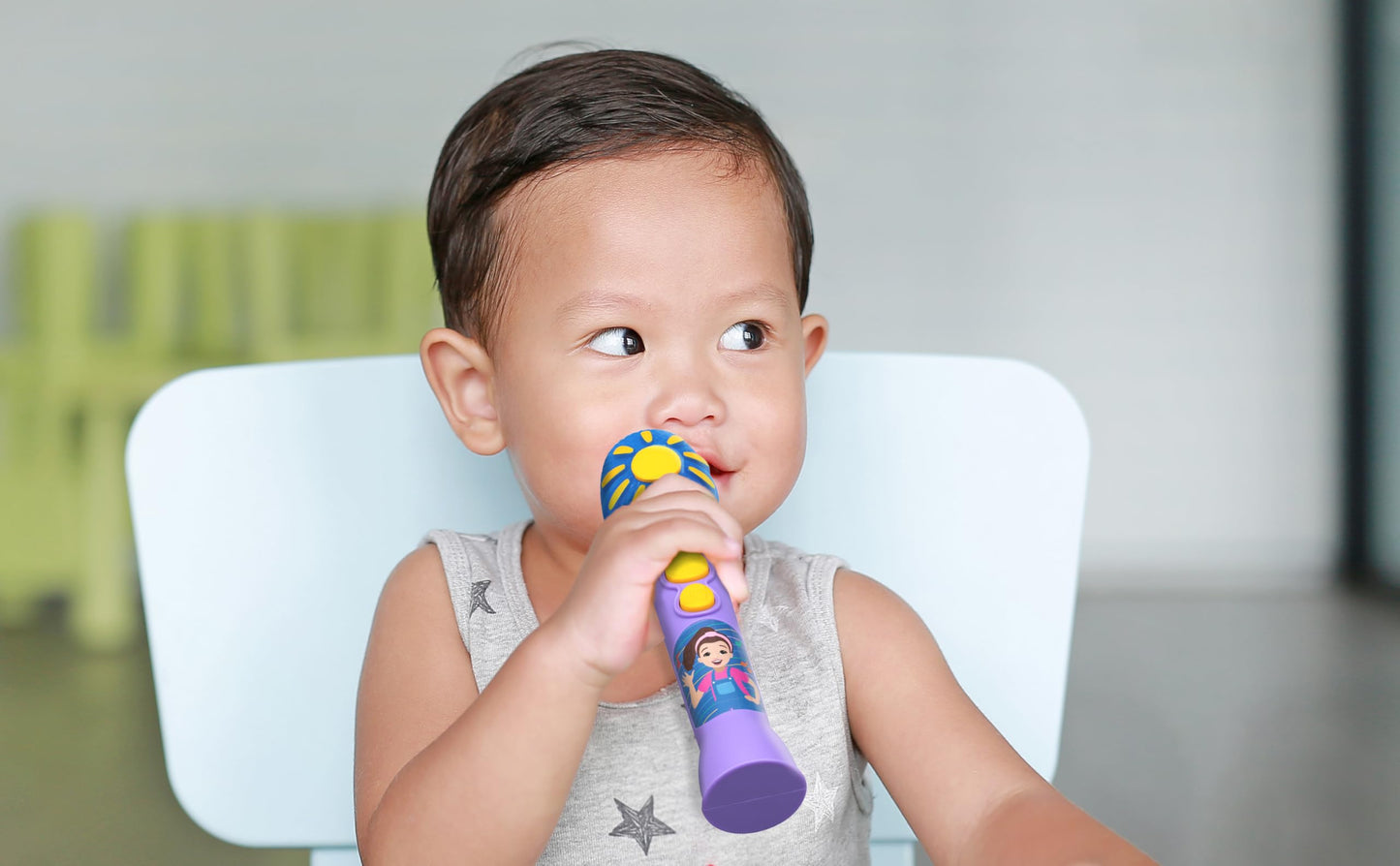 eKids Ms Rachel Toy Microphone for Kids – Built-in Music & Lights (Purple)