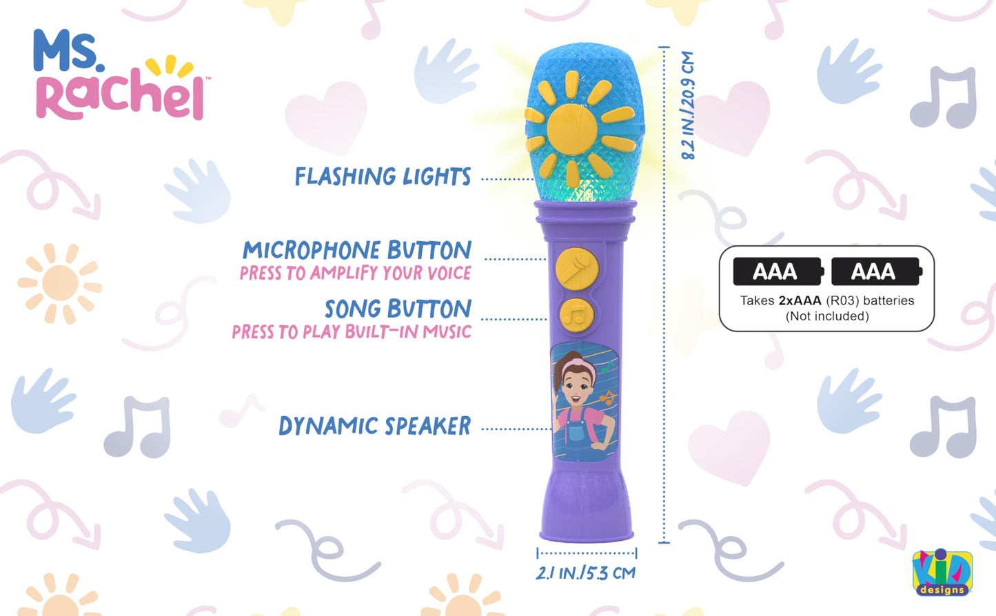 eKids Ms Rachel Toy Microphone for Kids – Built-in Music & Lights (Purple)