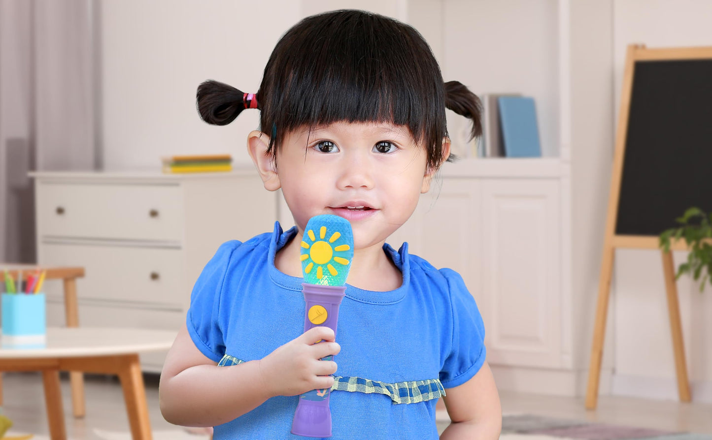 eKids Ms Rachel Toy Microphone for Kids – Built-in Music & Lights (Purple)