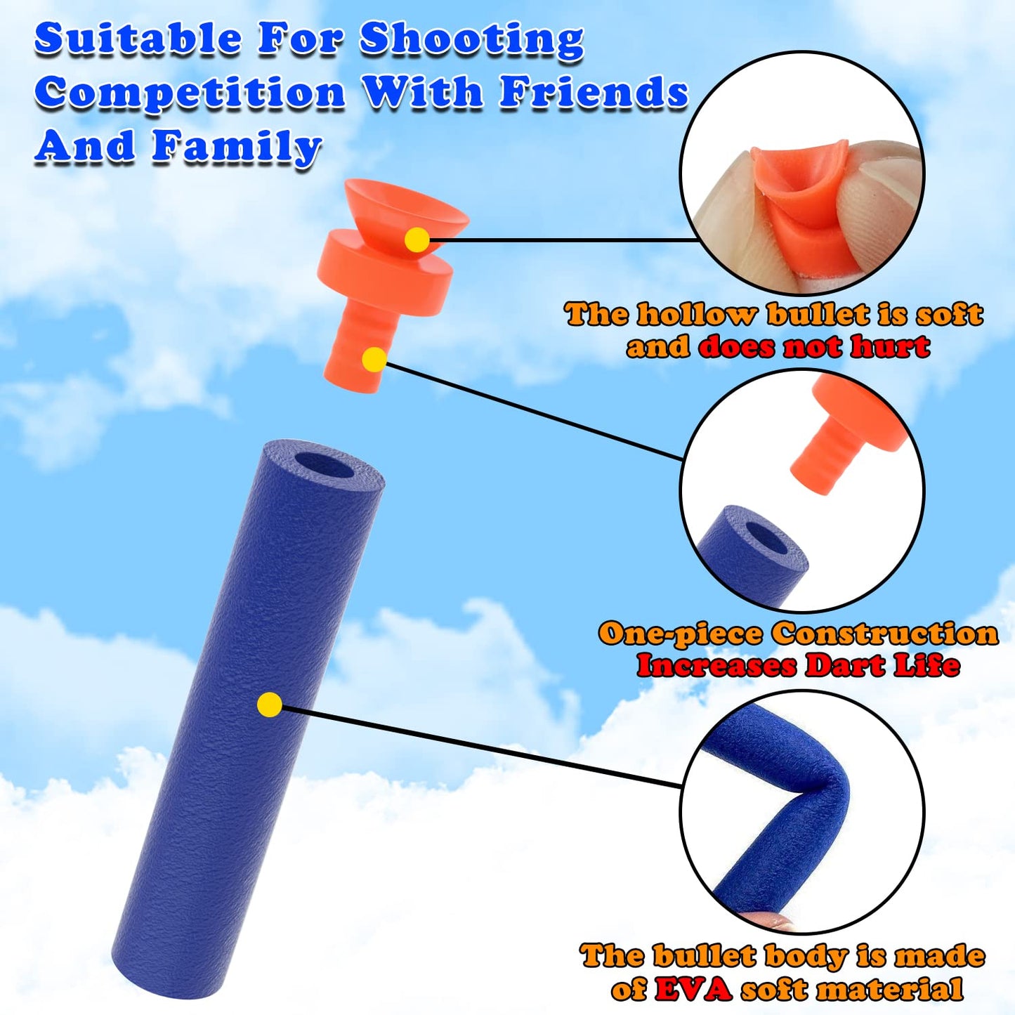 EKIND 100 Pcs Suction Darts Refill Pack for Nerf N-Strike – 10 Color Options (Blue)