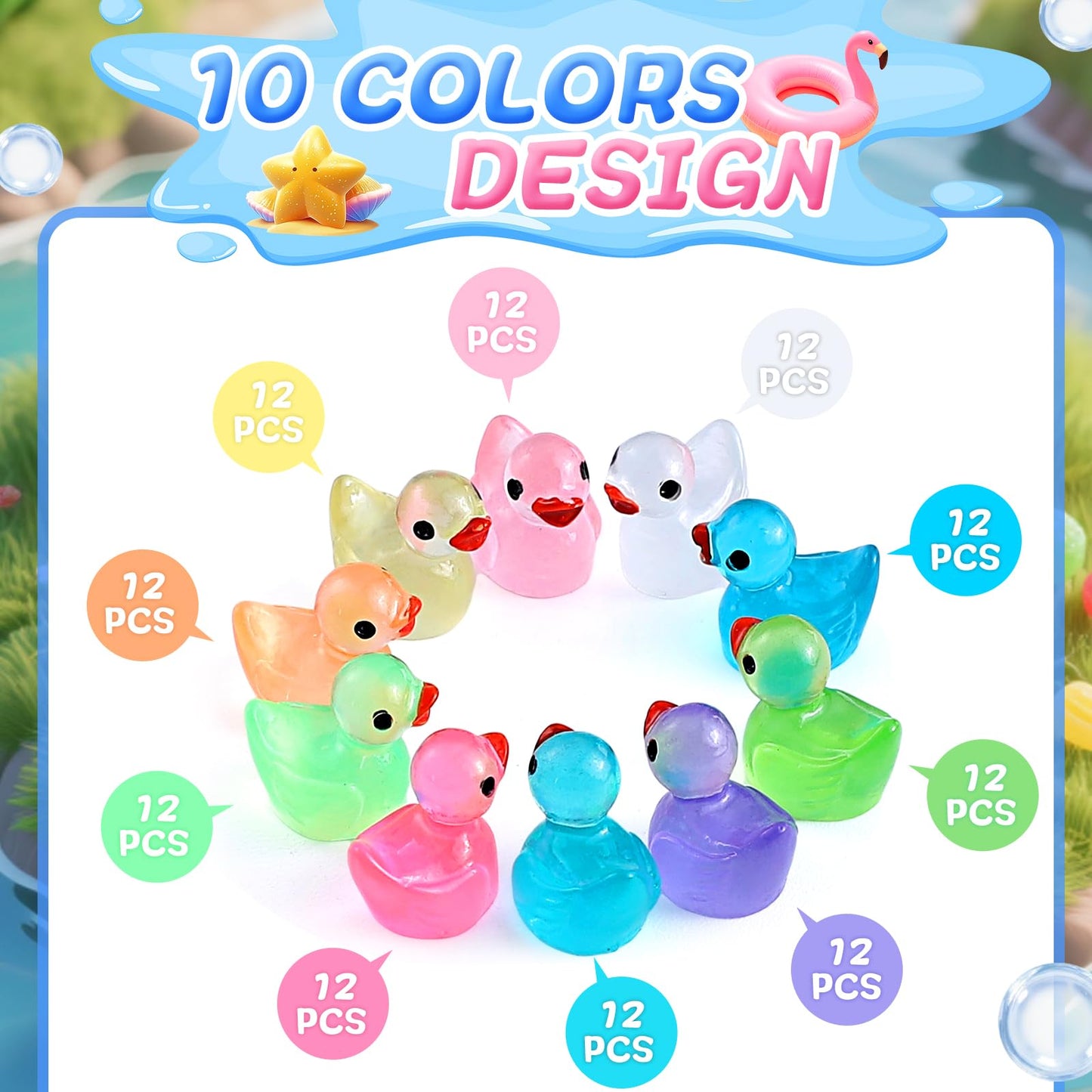 EKisemio 120pcs Luminous Mini Ducks – Glow-in-the-Dark Resin Ducks for Mini Gardens, Dollhouses & Aquariums