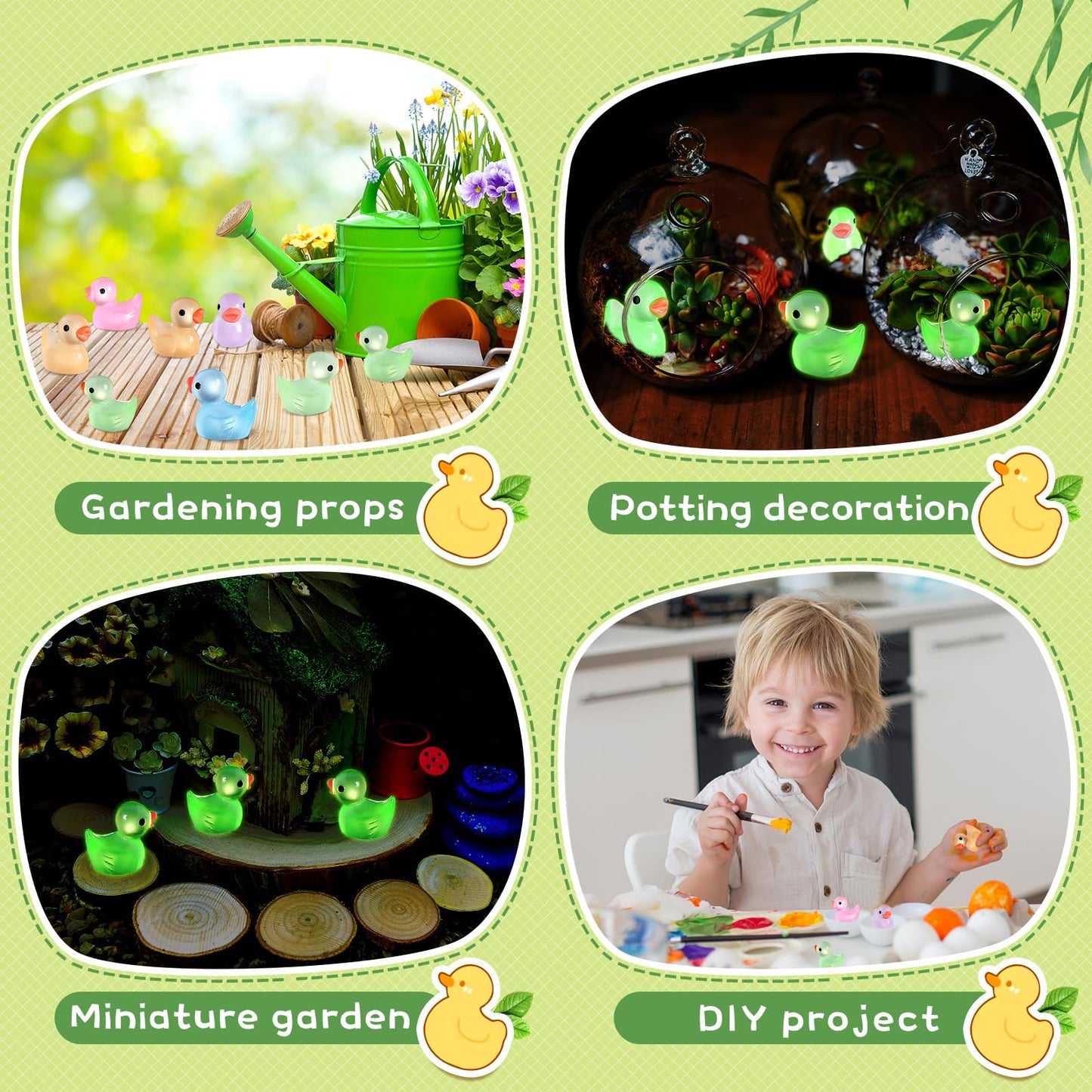 EKisemio 120pcs Luminous Mini Ducks – Glow-in-the-Dark Resin Ducks for Mini Gardens, Dollhouses & Aquariums