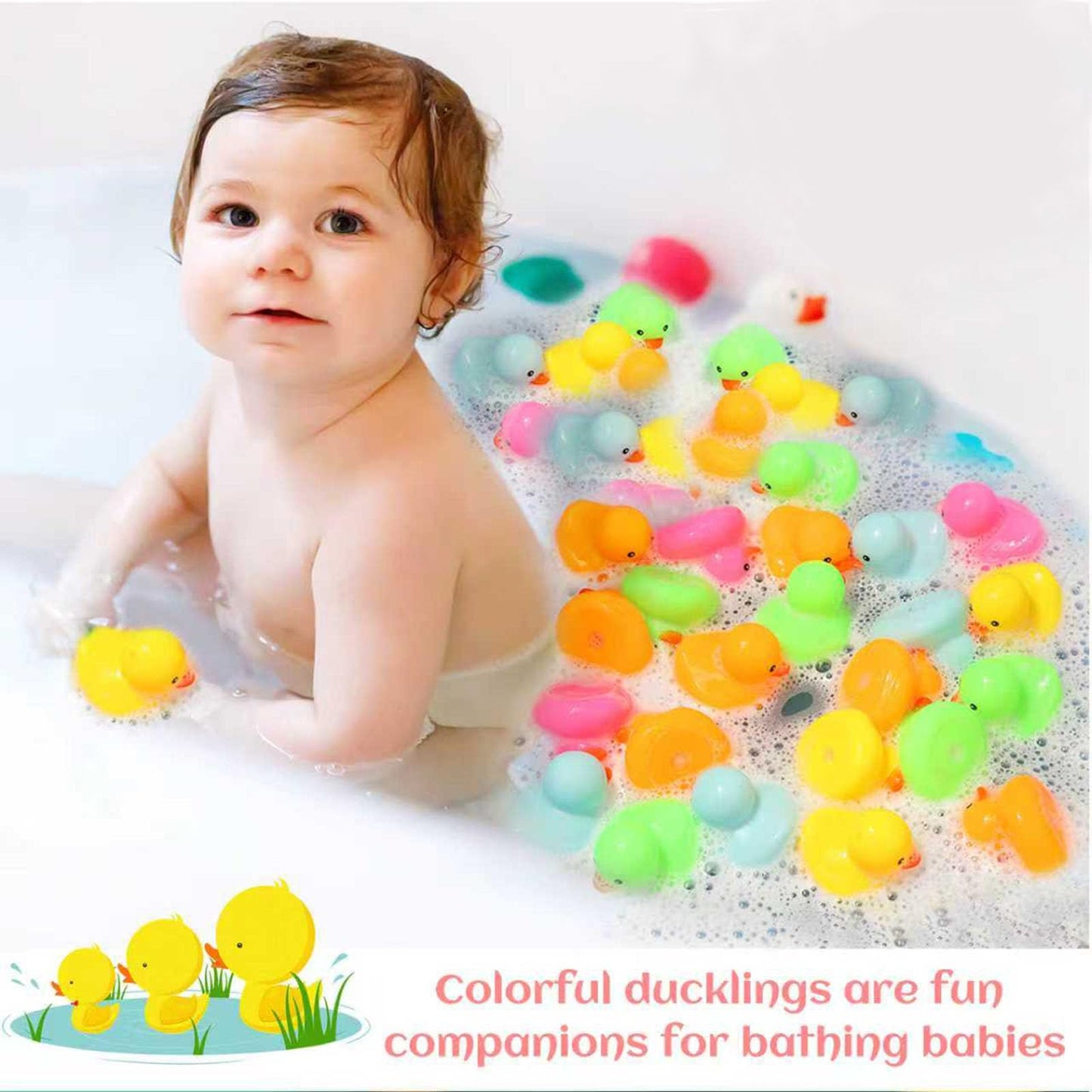 EKisemio 50pcs Mini Rubber Ducks Bath Toys – Multicolor Bulk for Party Favors & Classroom Prizes