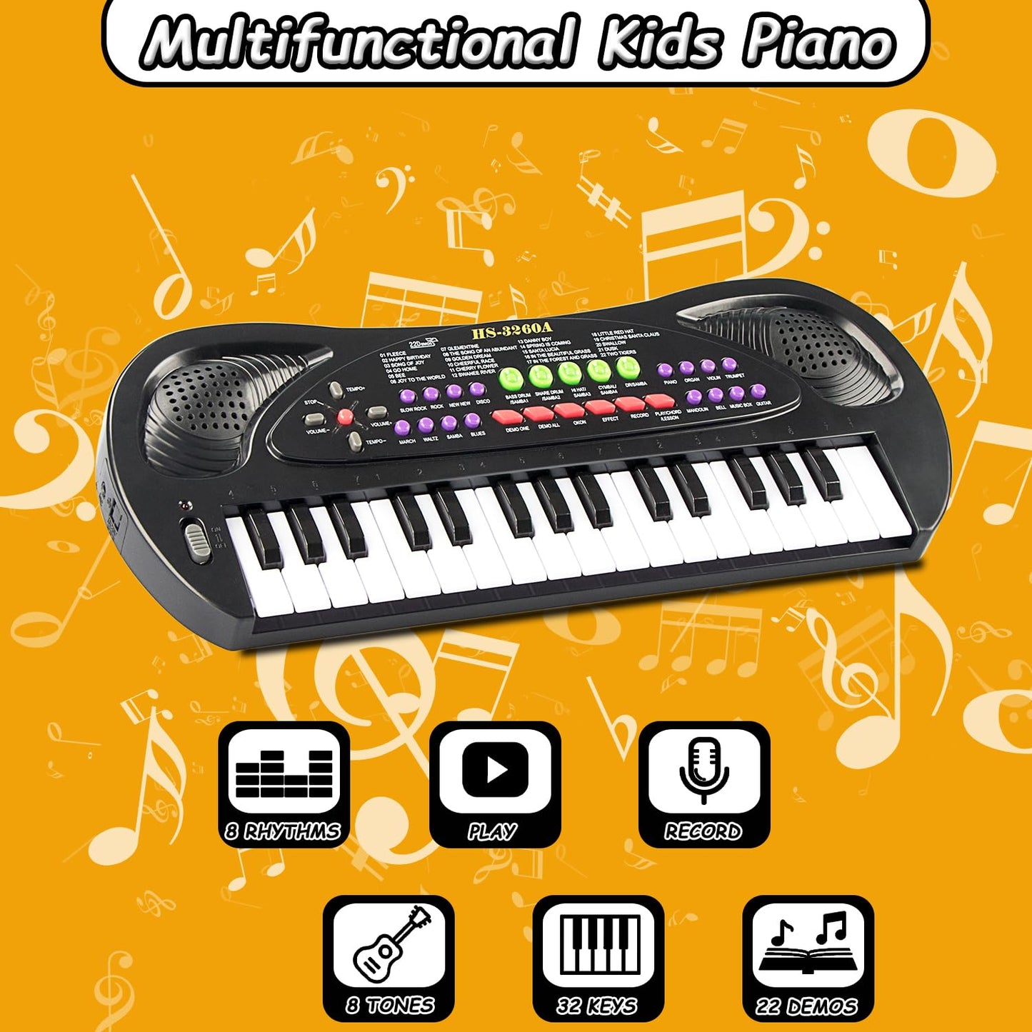 EKKBHKI 32 Keys Kids Piano Toy – Portable Educational Keyboard with Microphone (Ages 3–9)