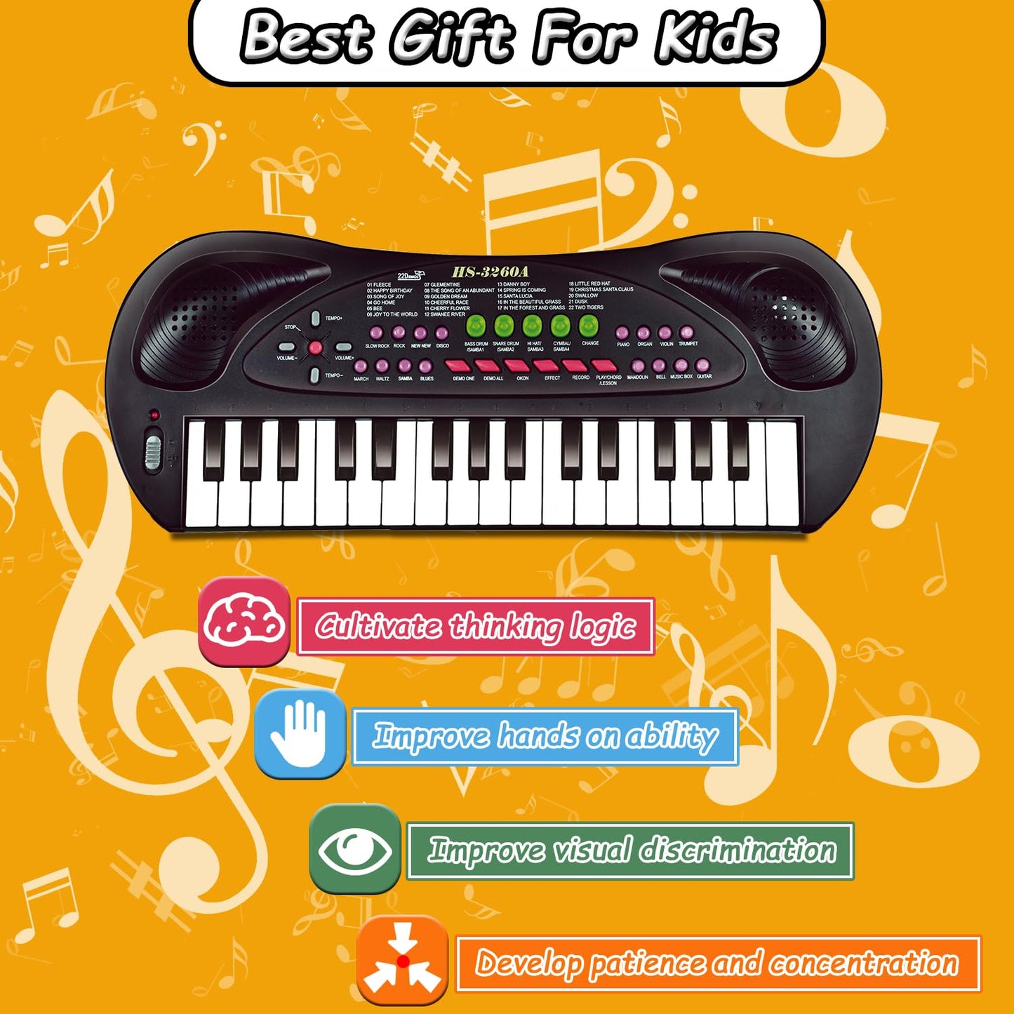 EKKBHKI 32 Keys Kids Piano Toy – Portable Educational Keyboard with Microphone (Ages 3–9)