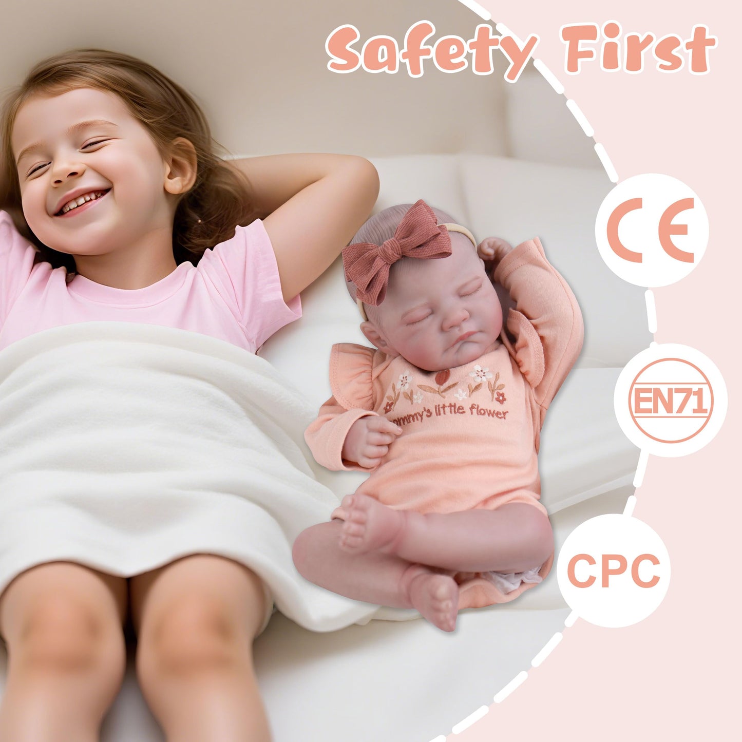 EKOKIZ Lifelike Reborn Baby Doll - 20-Inch Realistic Girl with Complete Accessories