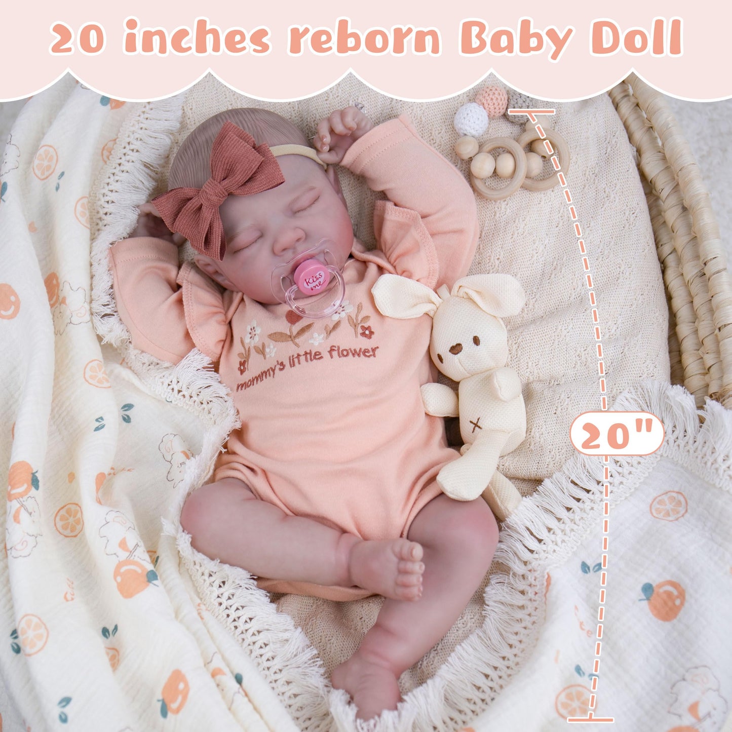 EKOKIZ Lifelike Reborn Baby Doll - 20-Inch Realistic Girl with Complete Accessories