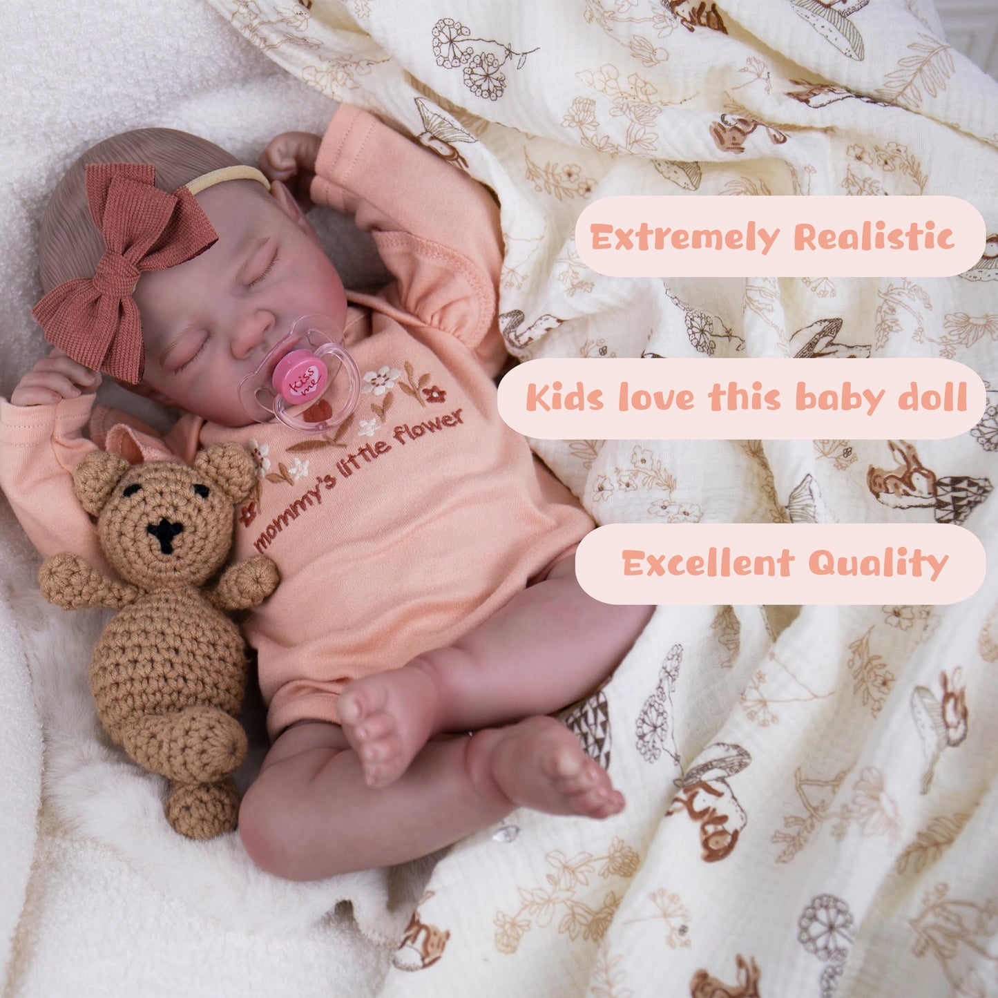 EKOKIZ Lifelike Reborn Baby Doll - 20-Inch Realistic Girl with Complete Accessories